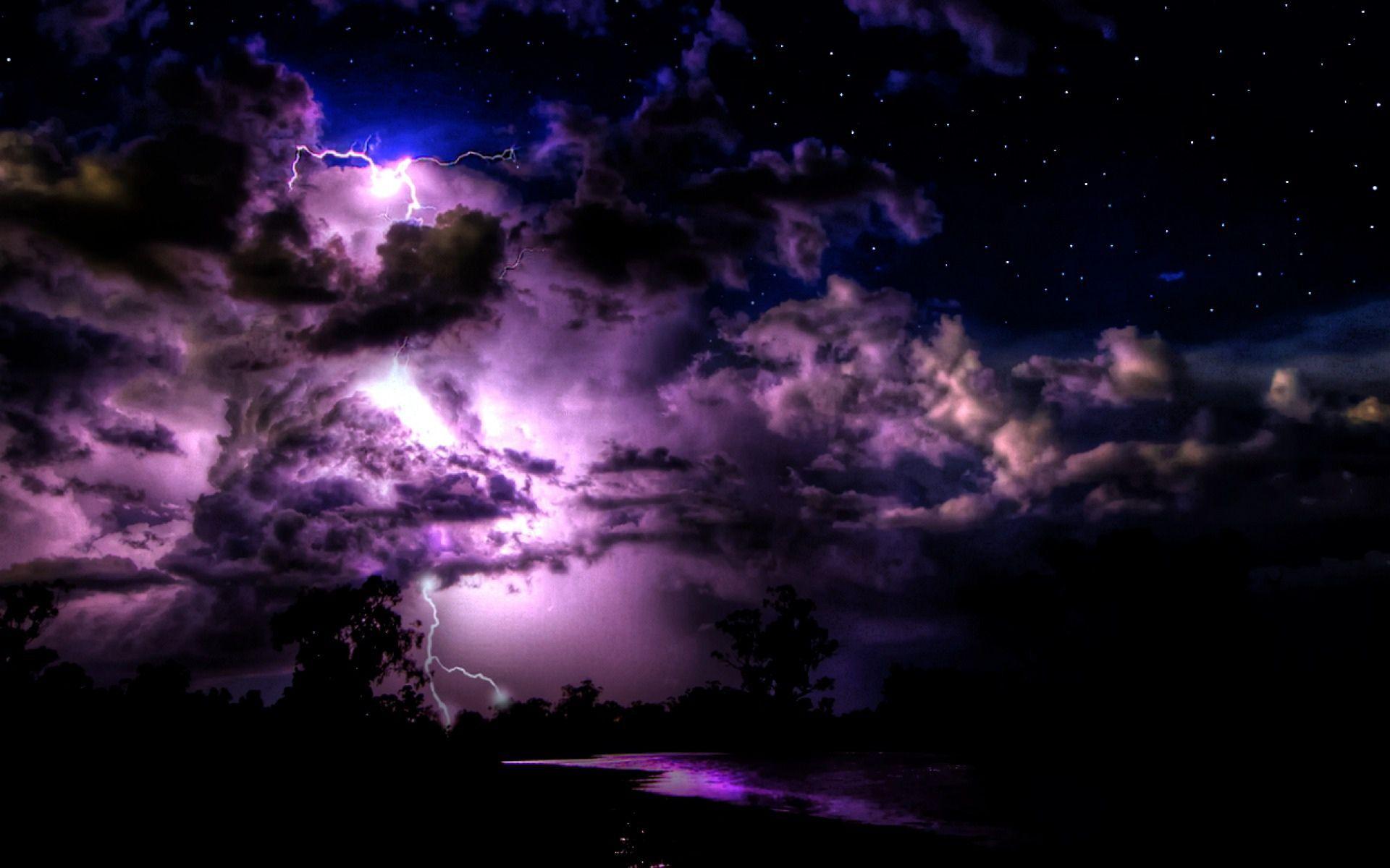 Storm Lightning Over Lake Night Sky View iPhone X Wallpapers Free Download