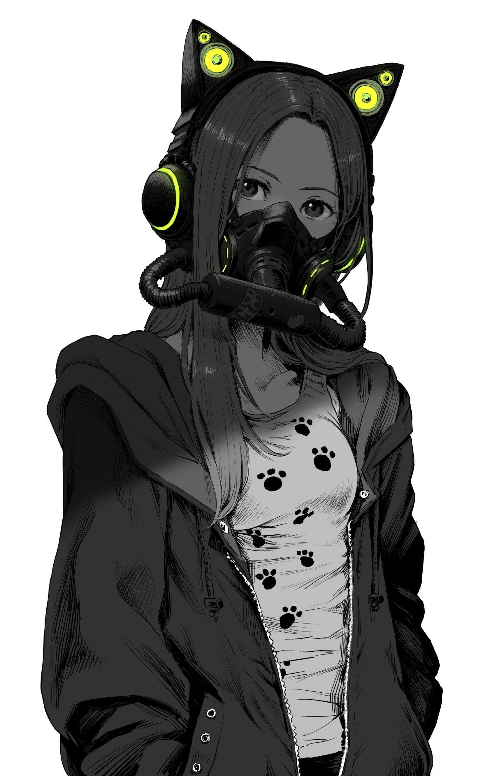 1600x2560 Anime Girl, Mask, Jacket, Black And .