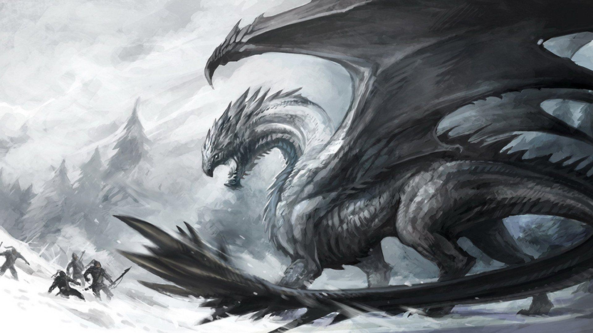 1920x1080 Black and White Dragon Wallpaper .