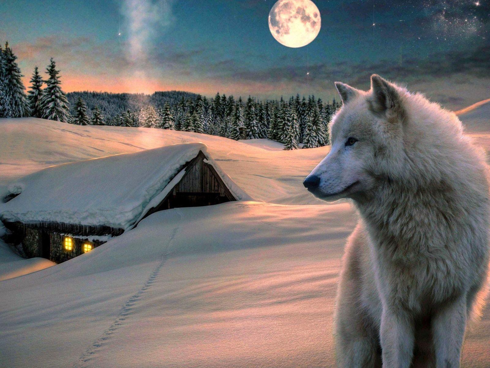1600x1200 Winter wallpaper, snow, wolf, moon, sky, nature, landscape, full moon • Wallpaper For You HD Wallpaper For Desktop & Mobile