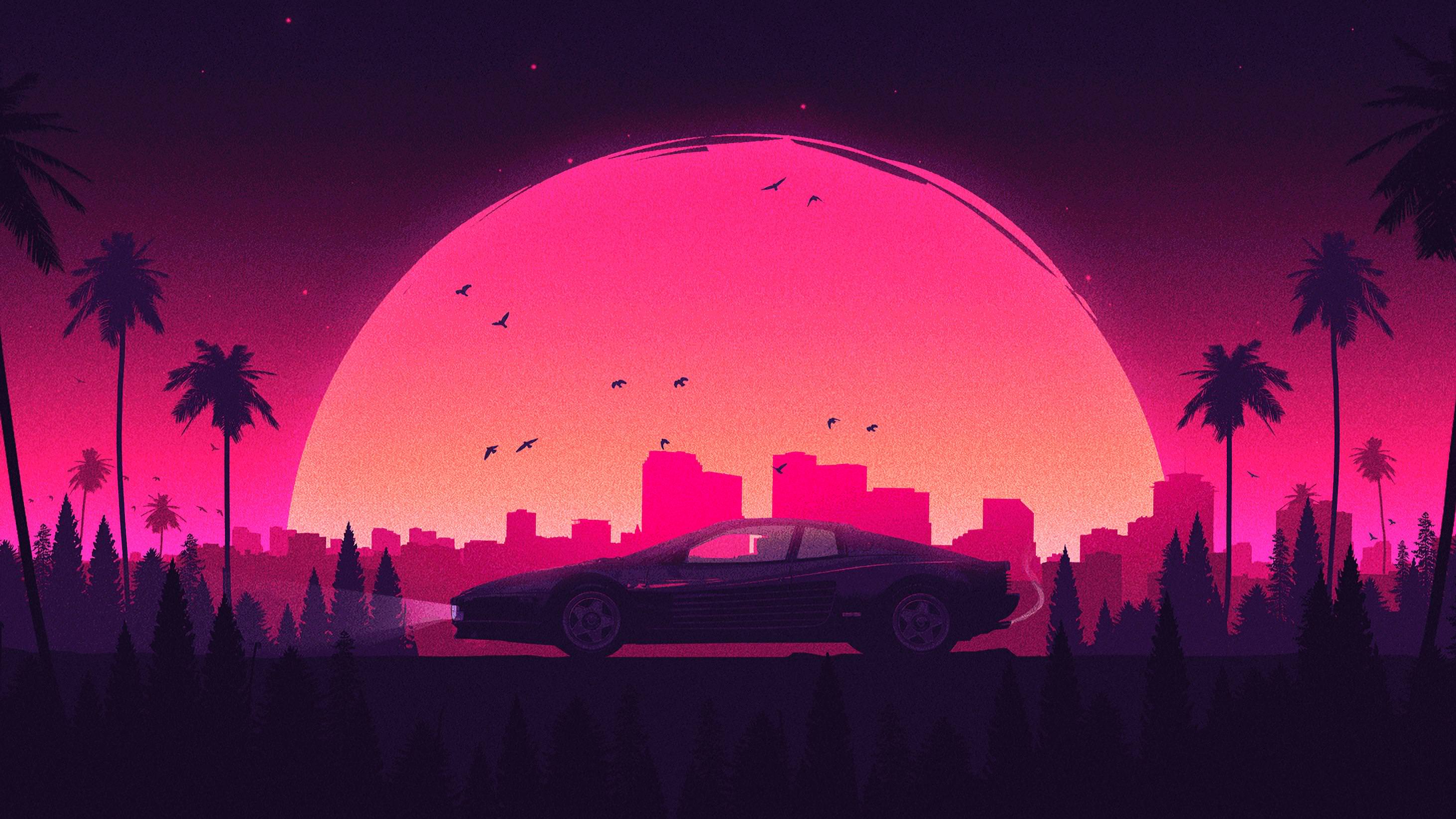 2924x1645 Pink Retro City Lamborghini .