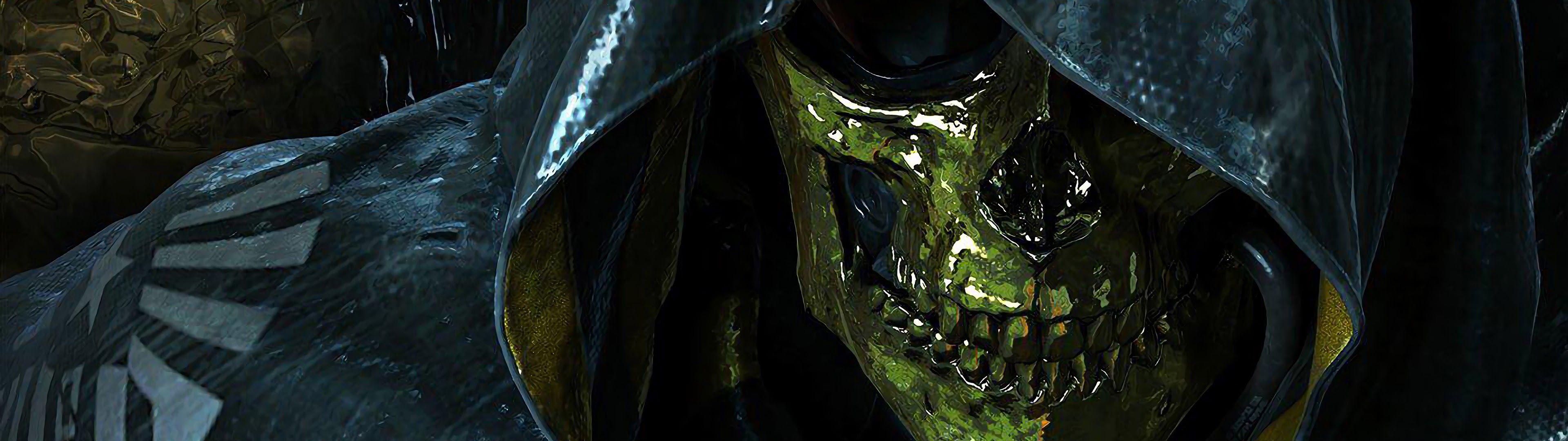 3840x1080 Death Stranding Gold Skull Mask Higgs 4K Wallpaper