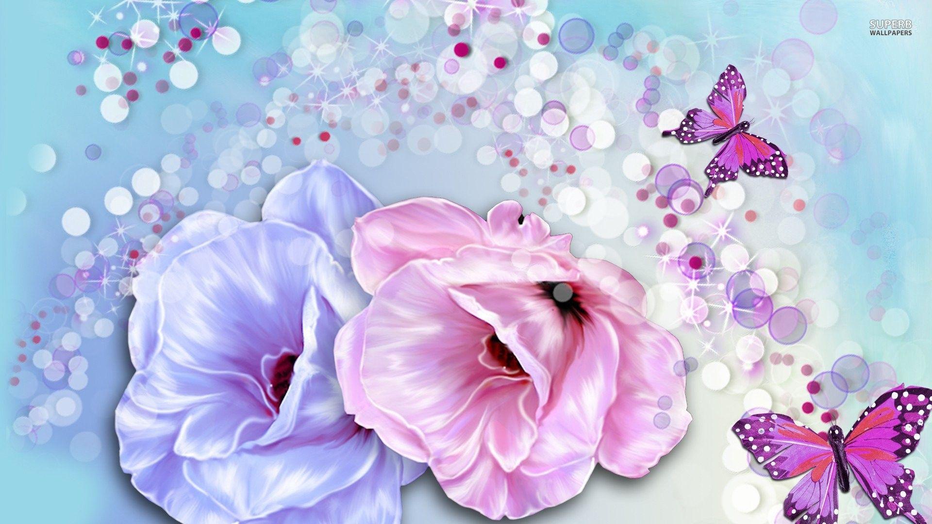 1920x1080 Butterfly Purple Rose Wallpaper