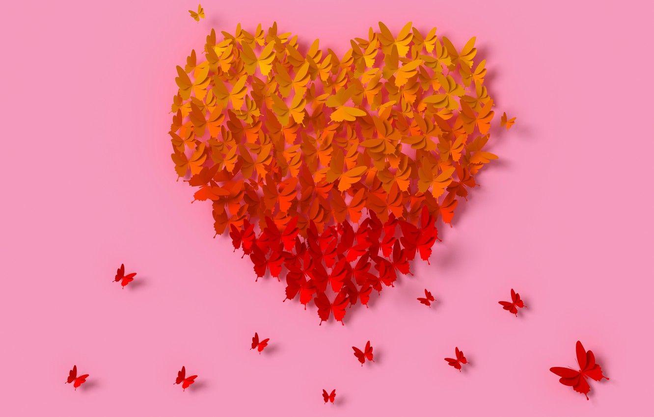 1332x850 Wallpaper butterfly, rendering, heart, colorful, love, heart, composition, rendering, paper, butterflies, composition, floral image for desktop, section рендеринг