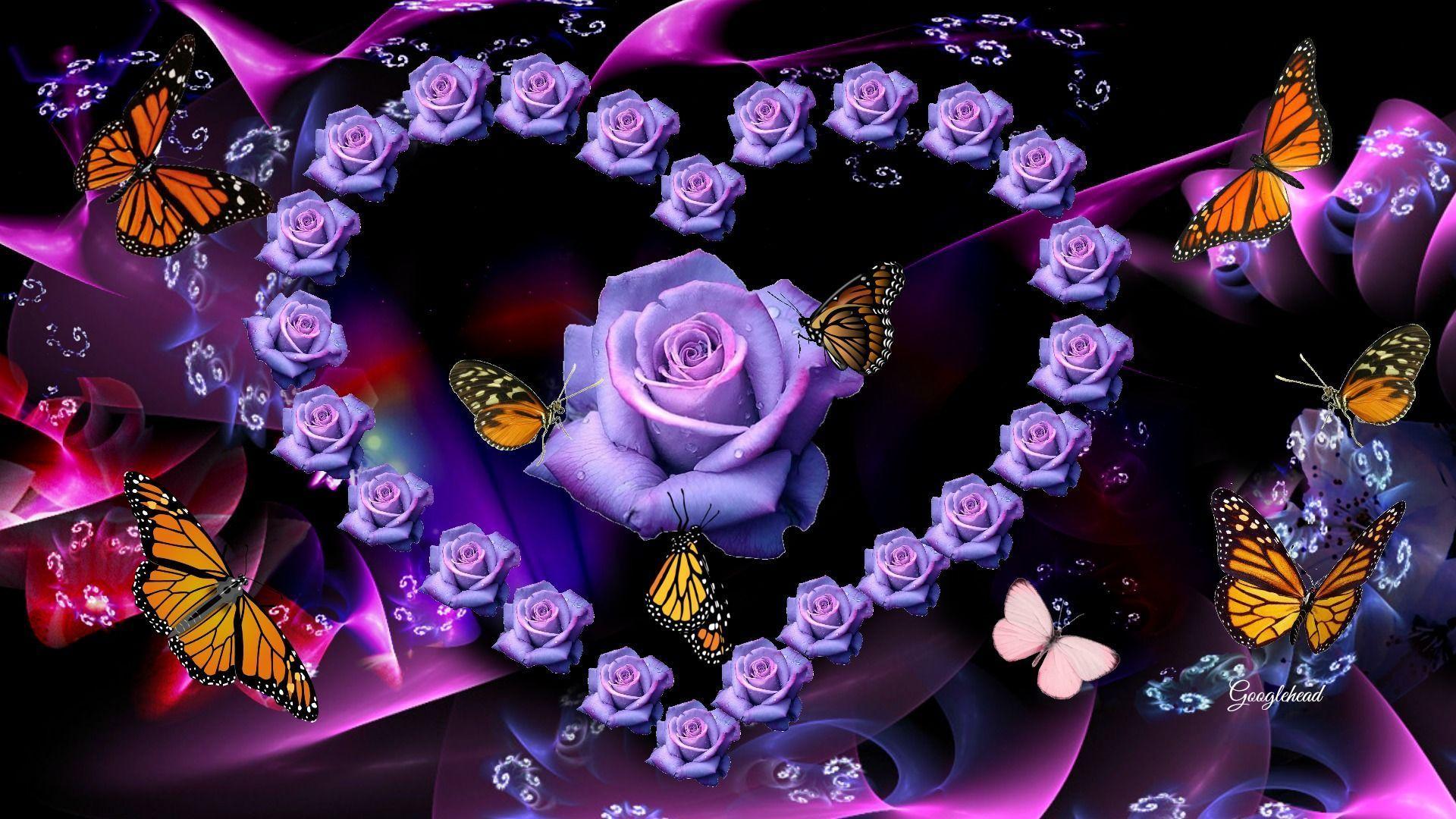 1920x1080 Roses and Butterflies Wallpaper