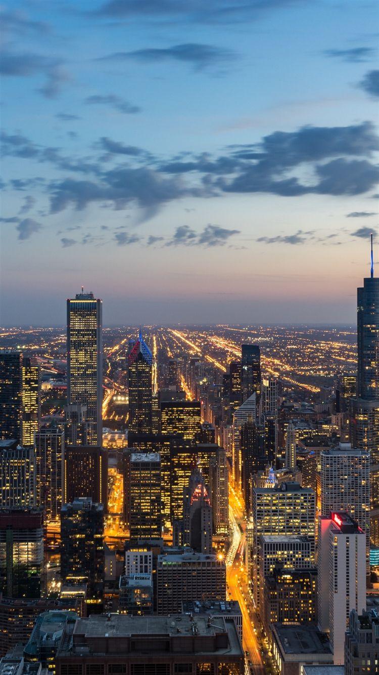 750x1334 Chicago usa skyscrapers night view iPhone 8 Wallpaper Free Download