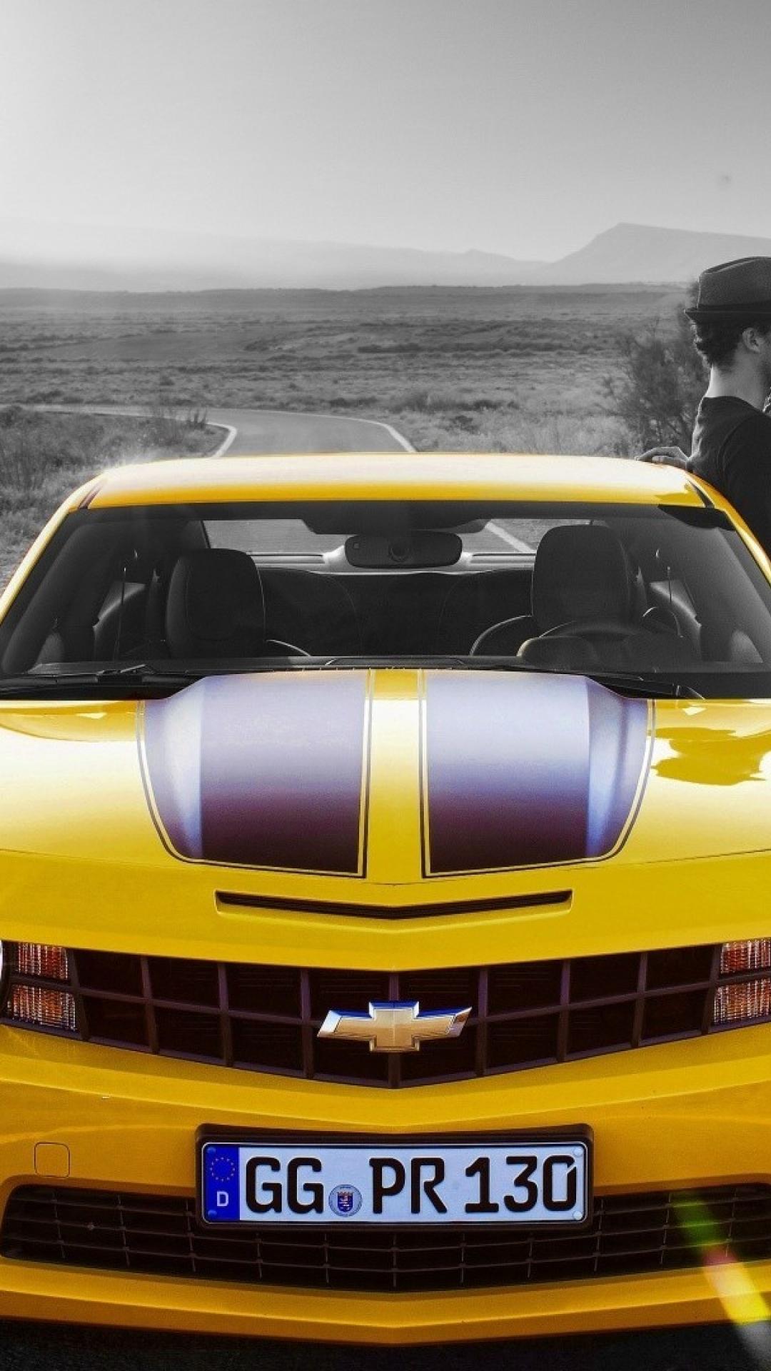 1080x1920 Yellow cars couple chevrolet camaro wallpaper