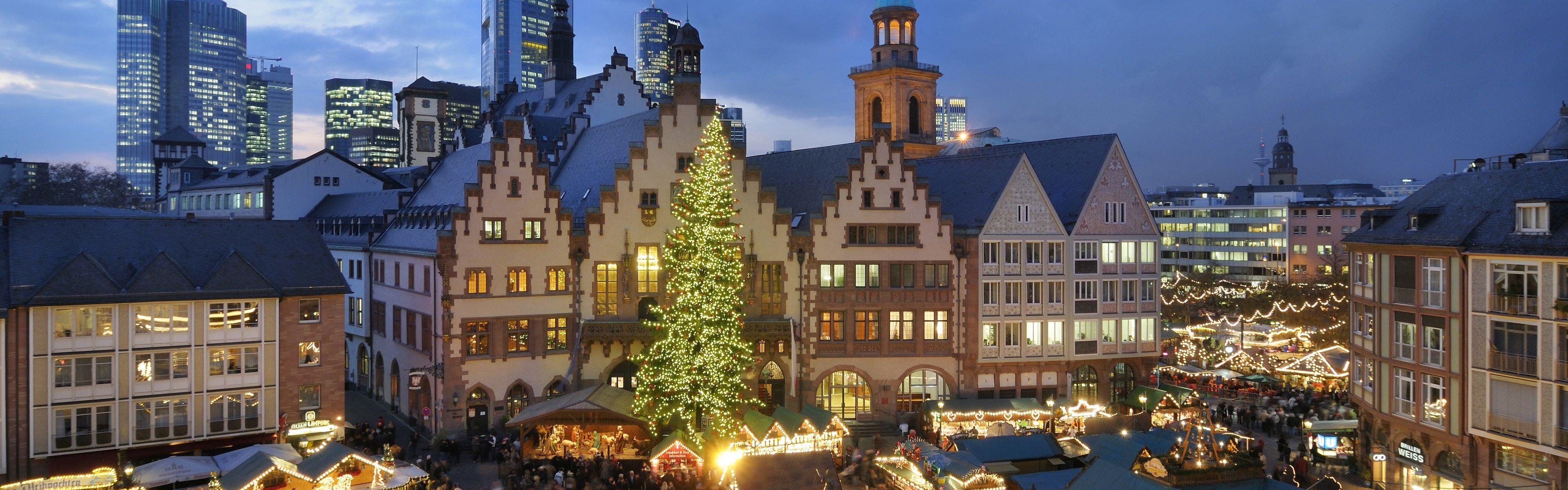 3840x1200 Wallpaper Christmas, houses, night, lights, people, market, Europe 3840x2160 UHD 4K Picture, Image