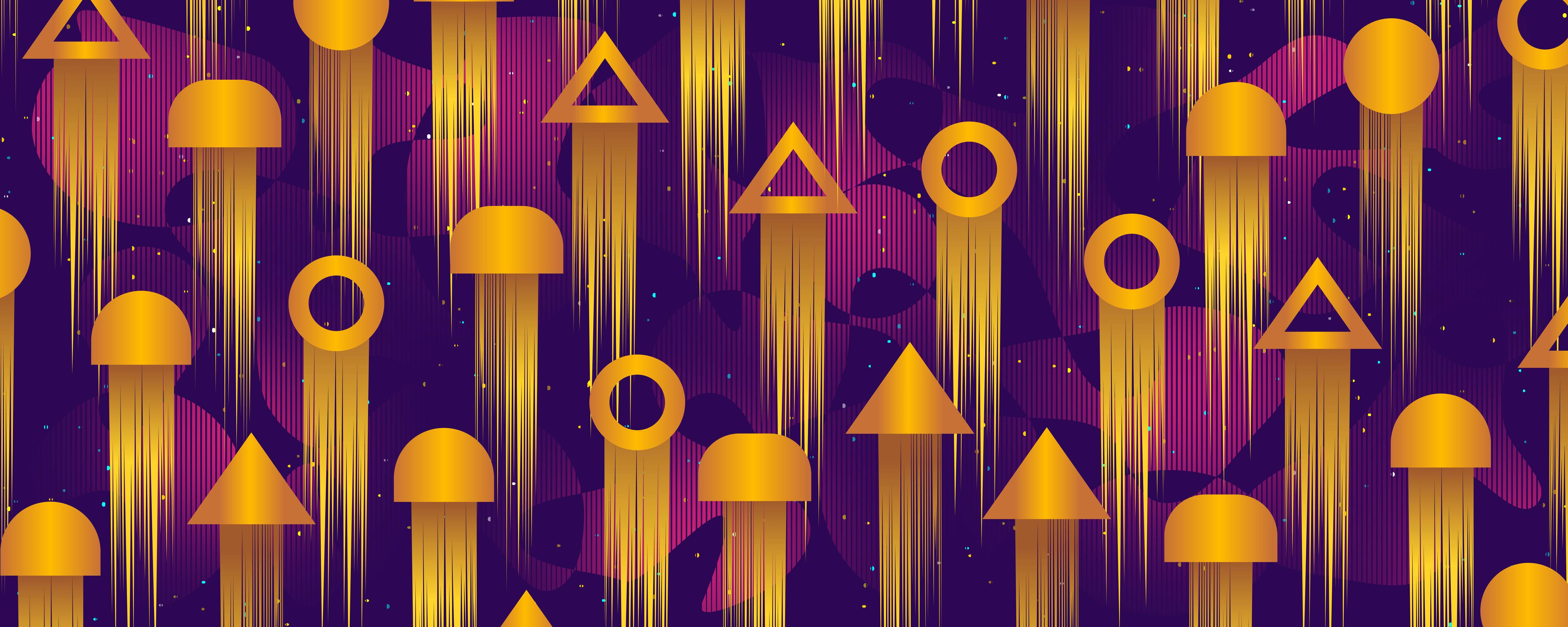 4840x1936 Golden Geometric Shapes 1440P Resolution Wallpaper, HD Abstract 4K Wallpaper, Image, Photo and Background