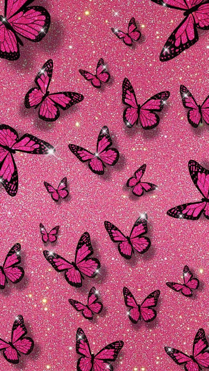 675x1200 Aesthetic Diamond Crystal Pink Glitter Butterfly Wallpaper