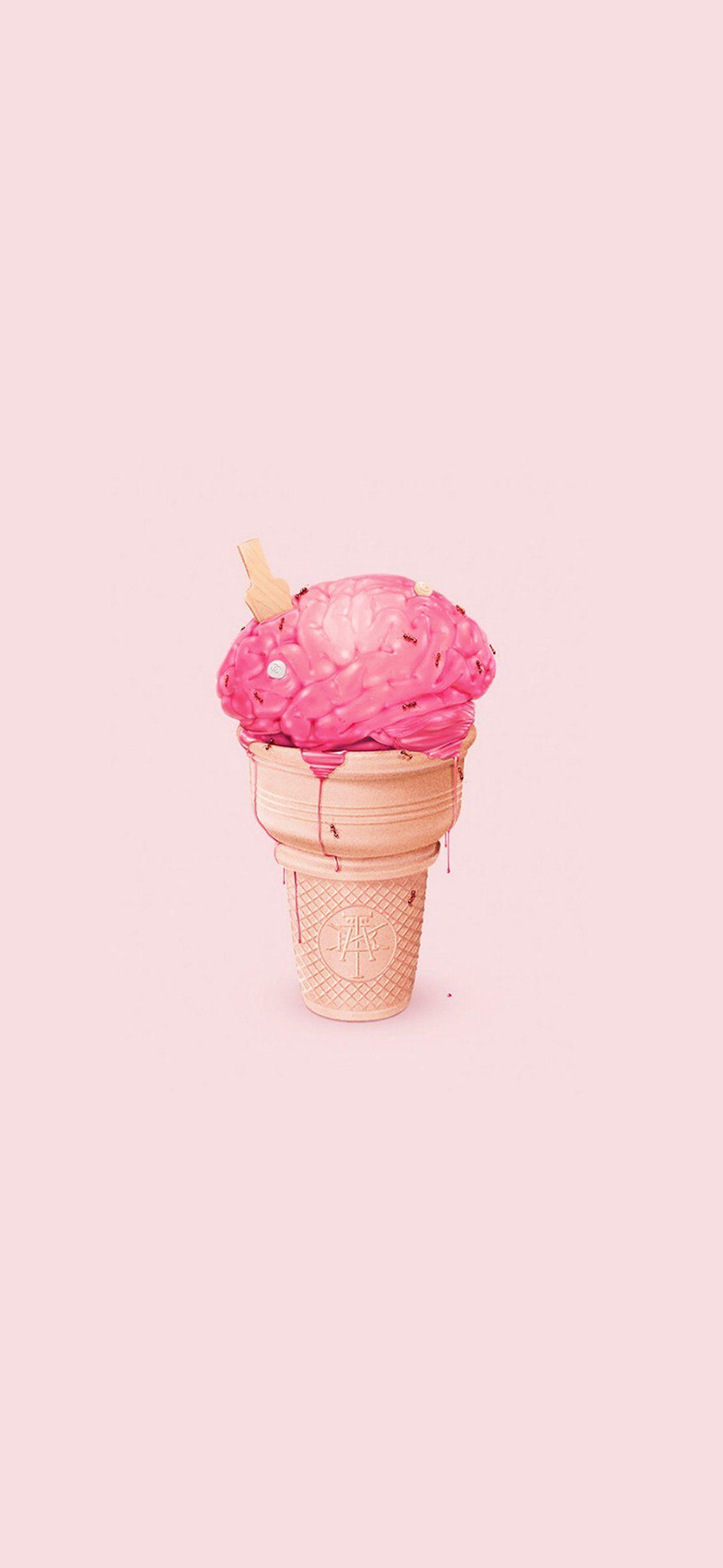 1125x2436 iPhone X wallpaper. brain icecream illust art cute pink
