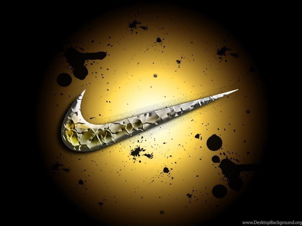 1024x768 Gold Black Wallpaper Nike Logo