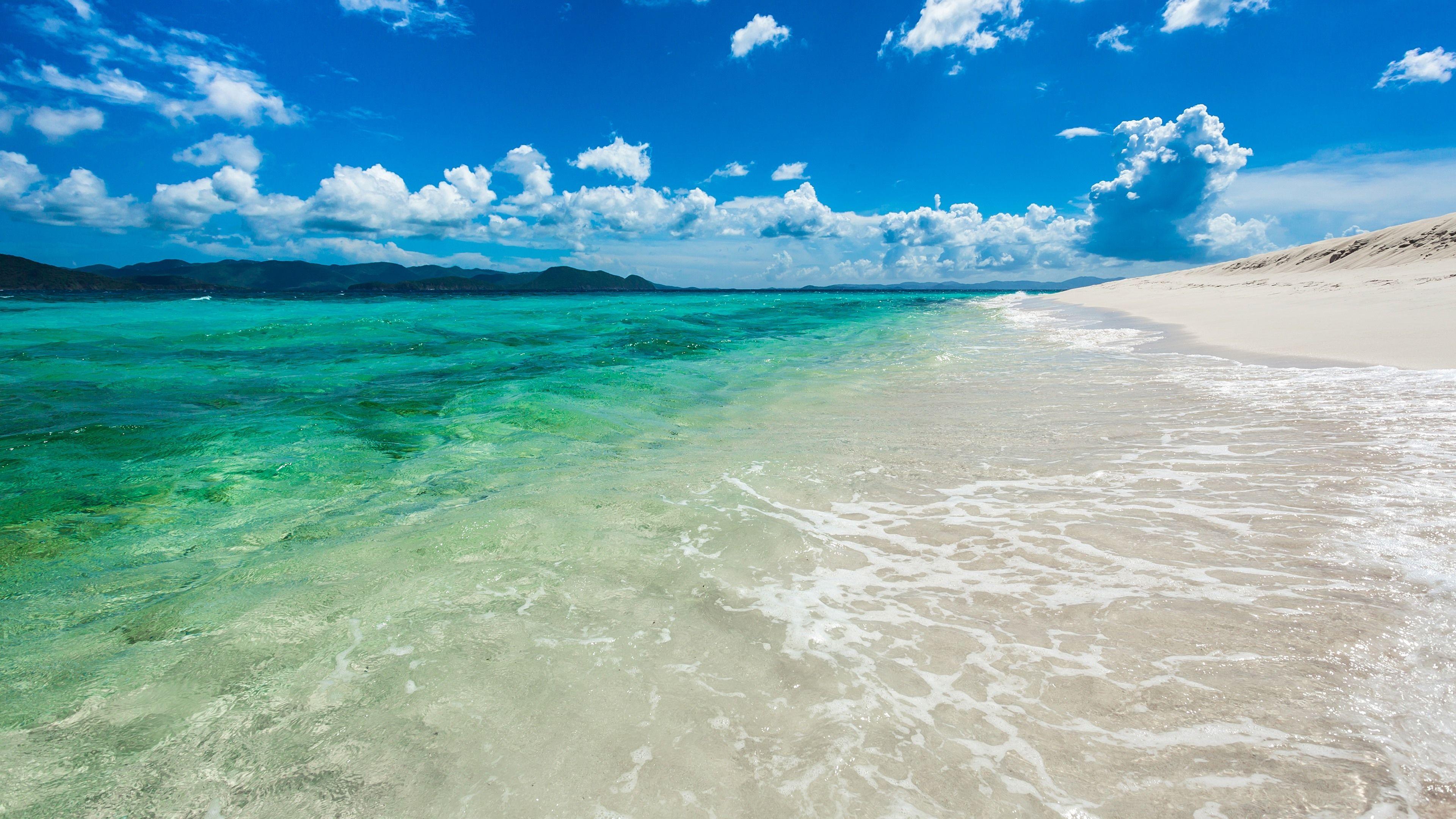 3840x2160 Download 3840x2160 Beach, Pretty, Relaxing, Sand, Clouds, Scenic, Ocean Wallpaper for UHD TV