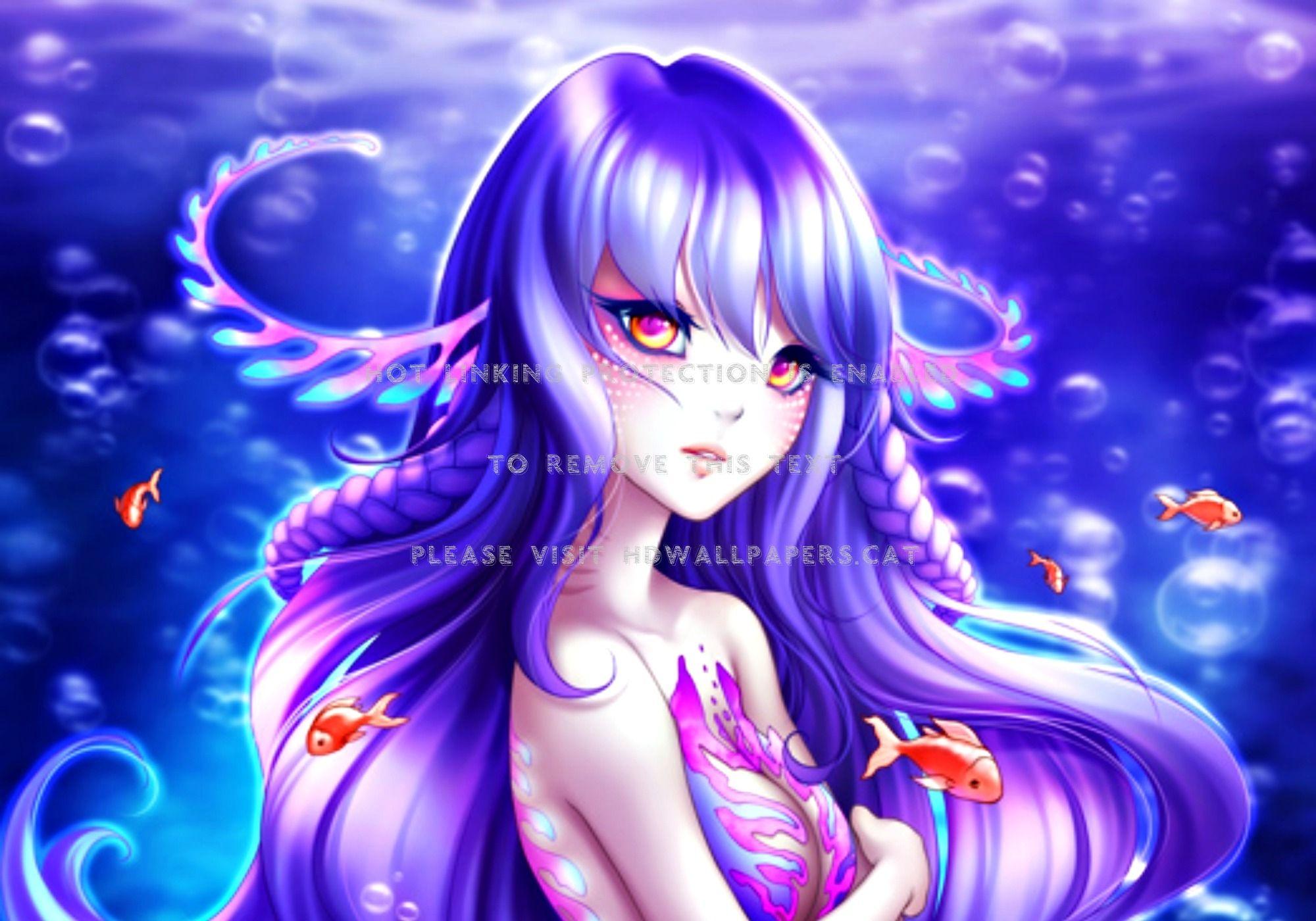 2000x1400 mermaid manga blue underwater girl pink