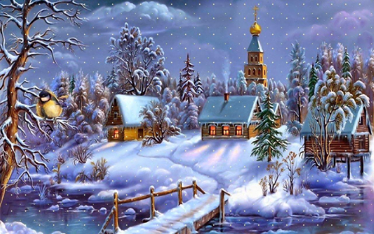 1280x800 Snowy Christmas Night Art Wallpaper