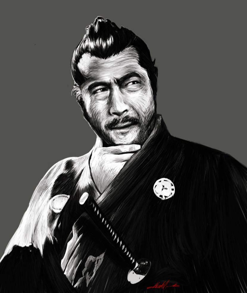 830x984 My drawing of Toshiro Mifune as Sanjuro in Akira Kurosawa's 1962 film “Sanjuro”
