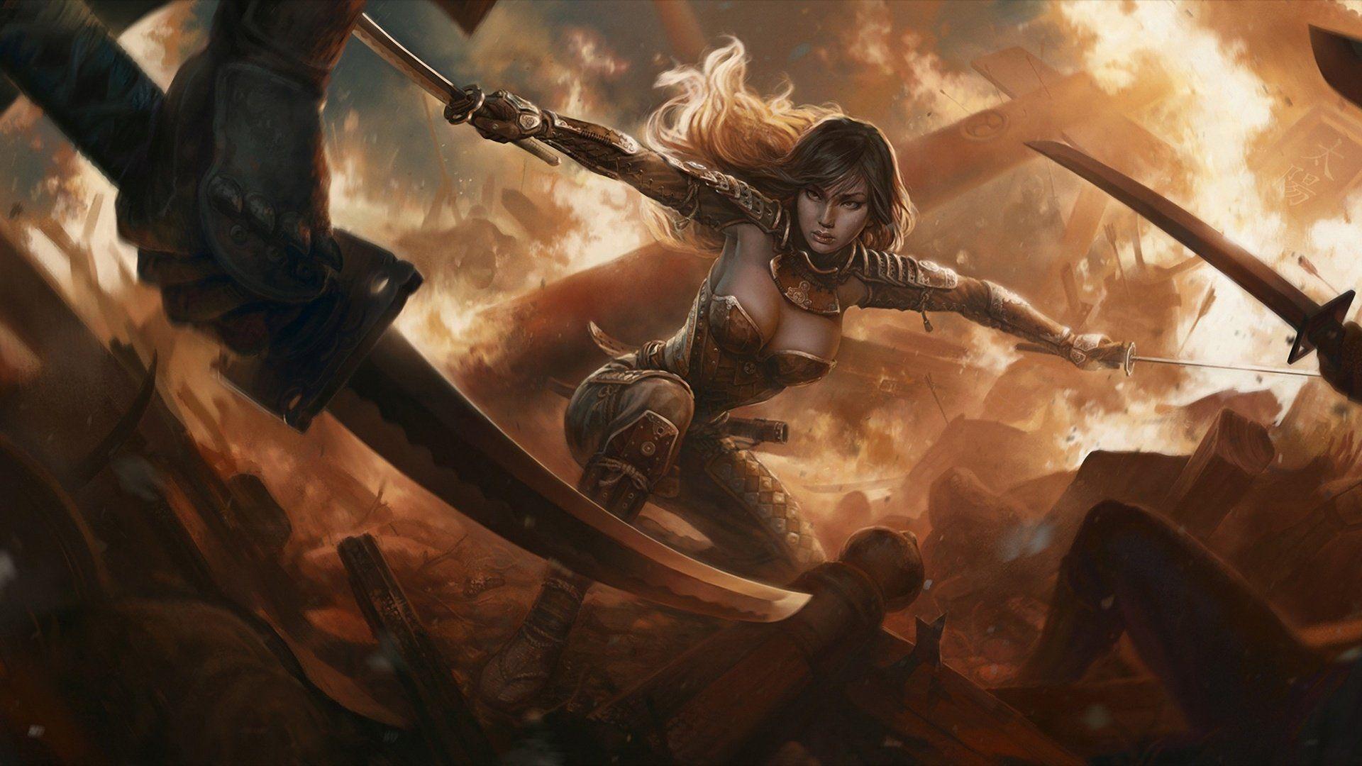 1920x1080 Armor sword girl warrior weapon battle babe wallpaperx1080