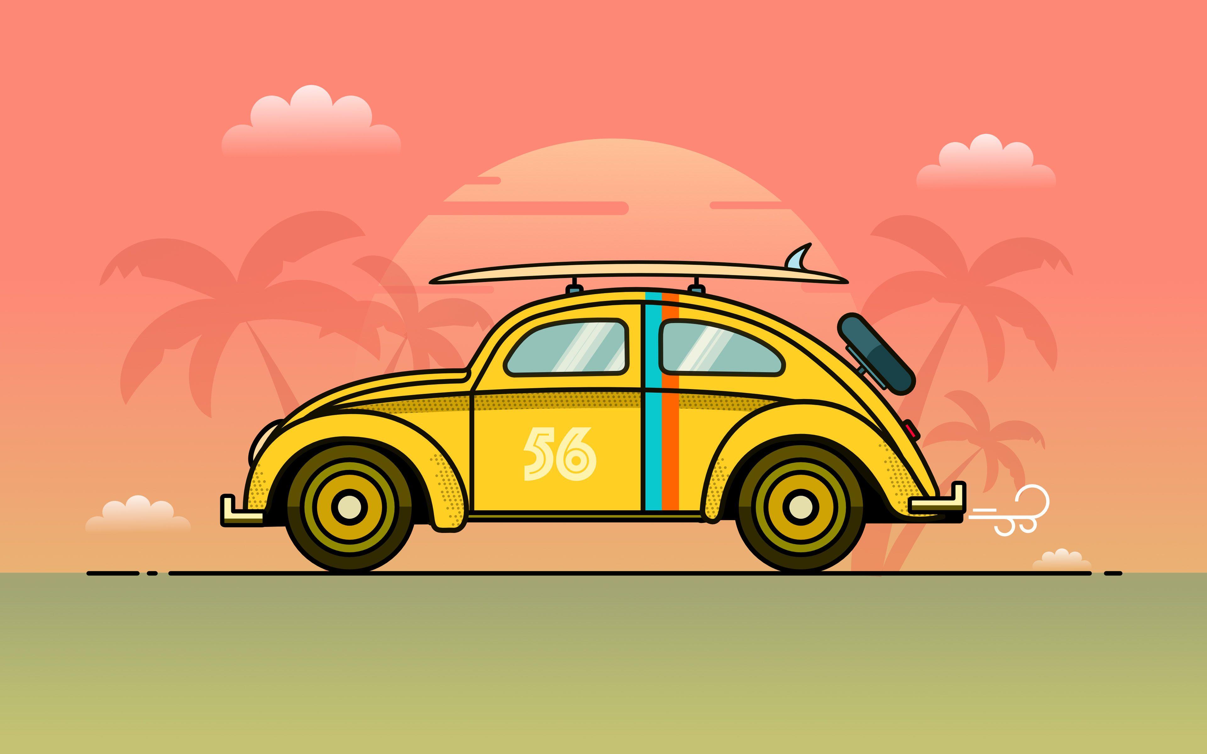 3840x2400 Download wallpaper Volkswagen Beetle, 4k, travel concepts, minimalism, travel by car, Yellow Beetle for desktop with resolution 3840x2400. High Quality HD picture wallpaper