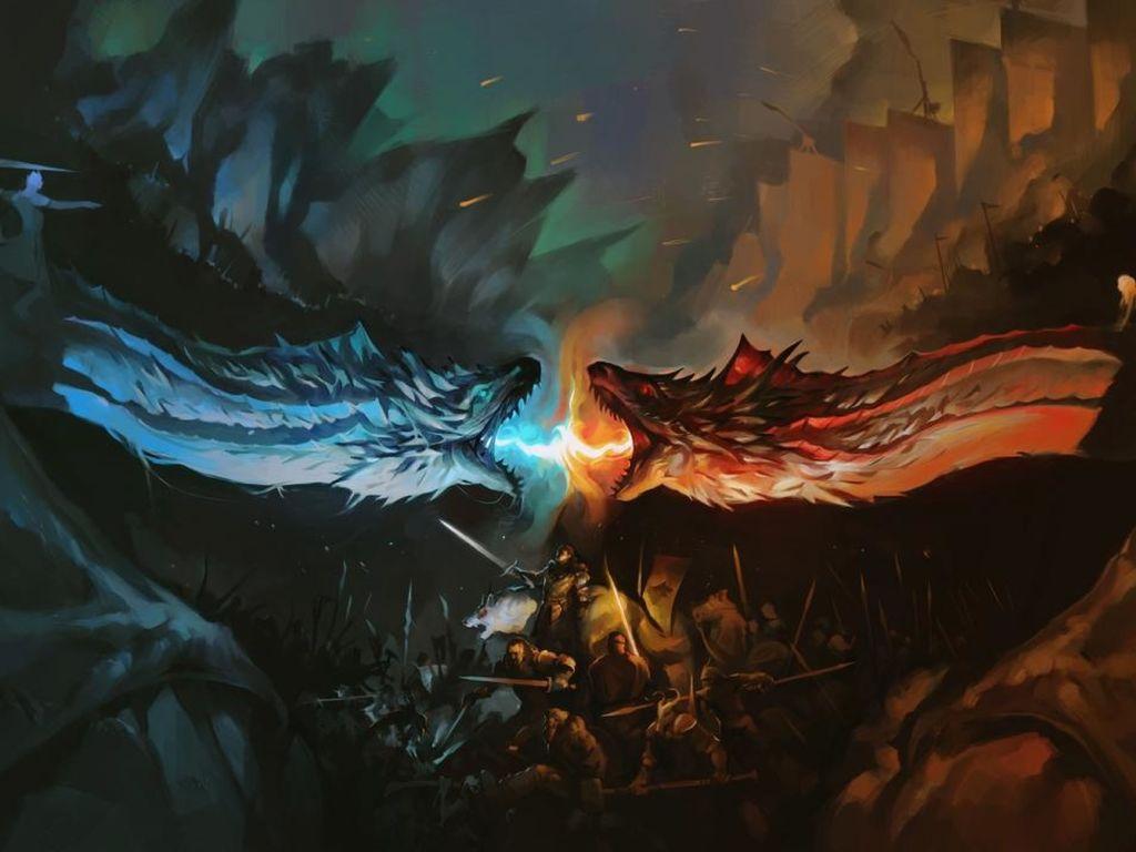 1024x768 Ice Fire Dragon Game Of Thrones 8k Wallpaper