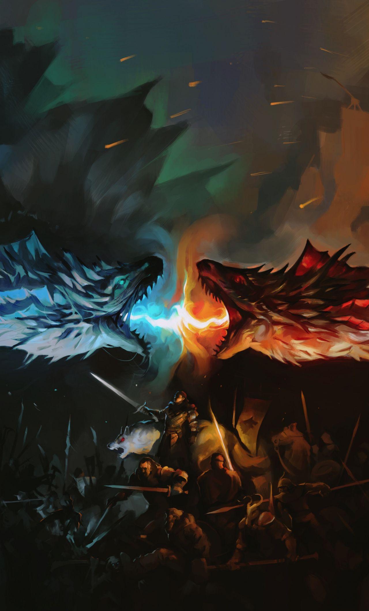1280x2120 Wallpaper Game Of Thrones, Dragons S Fight, Dark, Fan Of Thrones Dragons Fighting