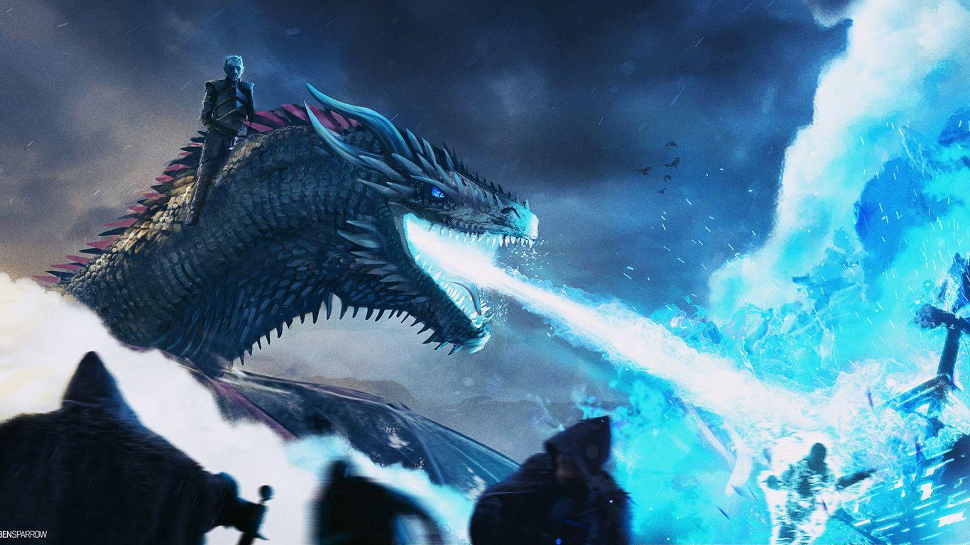 1366x768 White Walker And Dragon Breaching The Wall Xp Season 8 White Walkers Wallpaper & Background Download