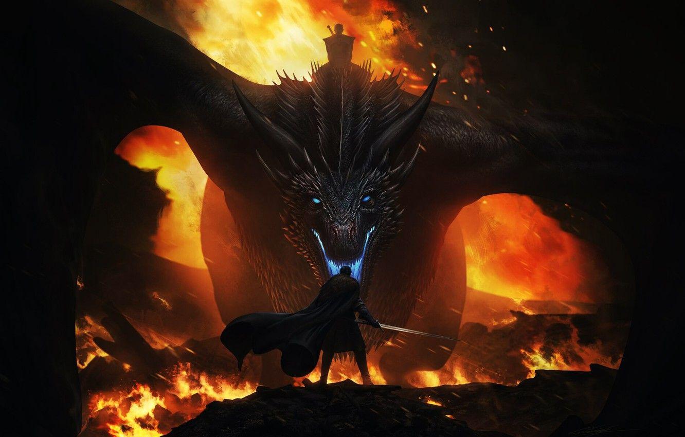 1332x850 Wallpaper Dragon, Fire, Lizard, Mouth, Flame, Fantasy, Dragon, Art, Fiction, Game of Thrones, Game of thrones, Illustration, Jon Snow, Jon Snow, King Of The Night, Night King image for desktop, section фантастика
