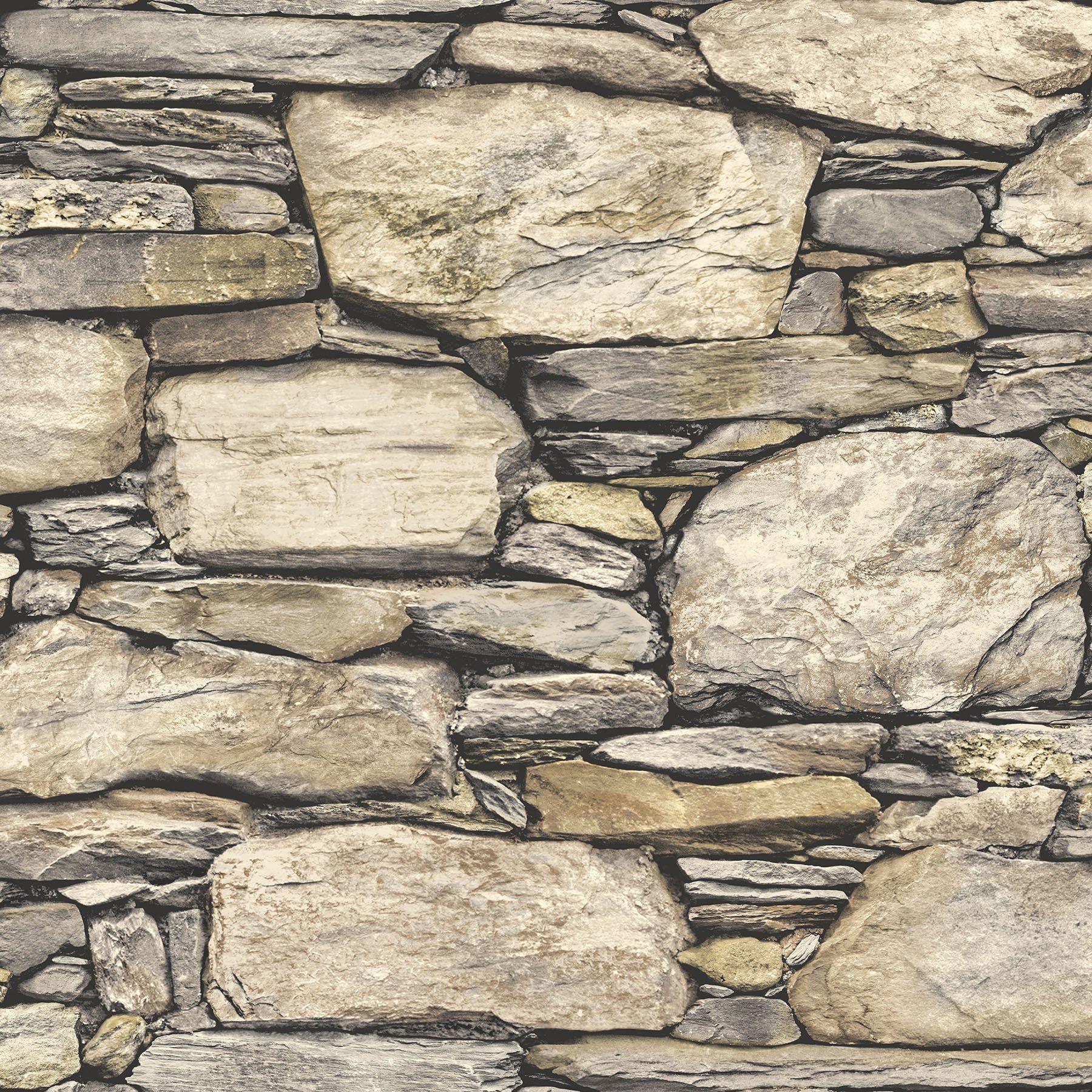 1800x1800 NuWallpaper Hadrian Stone Wall Peel and Stick Wallpaper: Home & Kitchen
