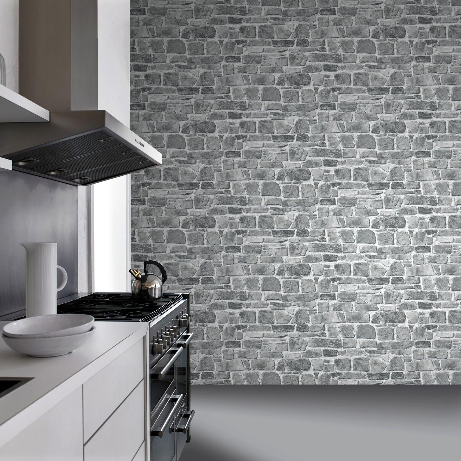 1600x1600 Grey Brick Wallpaper Kitchen