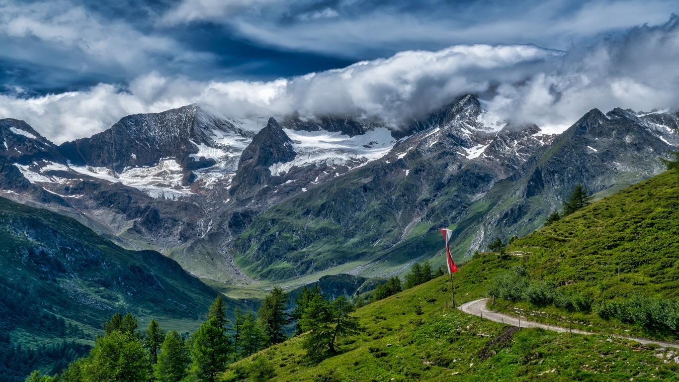 1366x768 3K Cloudy Weather, Swiss Alps Nature Mountain Wallpaper 99NatureWallpaper