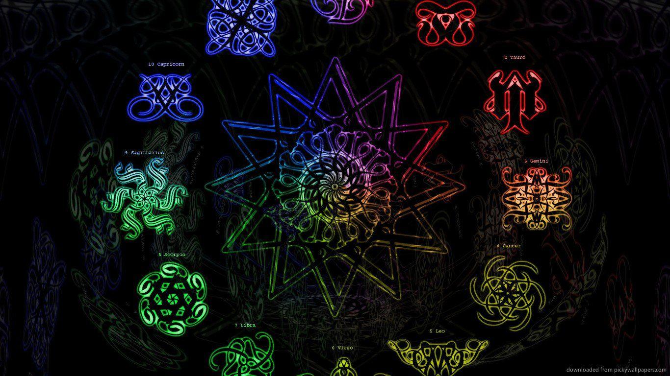1366x768 Cancer leo wallpaper Gold horoscope mandalas twelve sun signs of the zodiac cancer. Amp.
