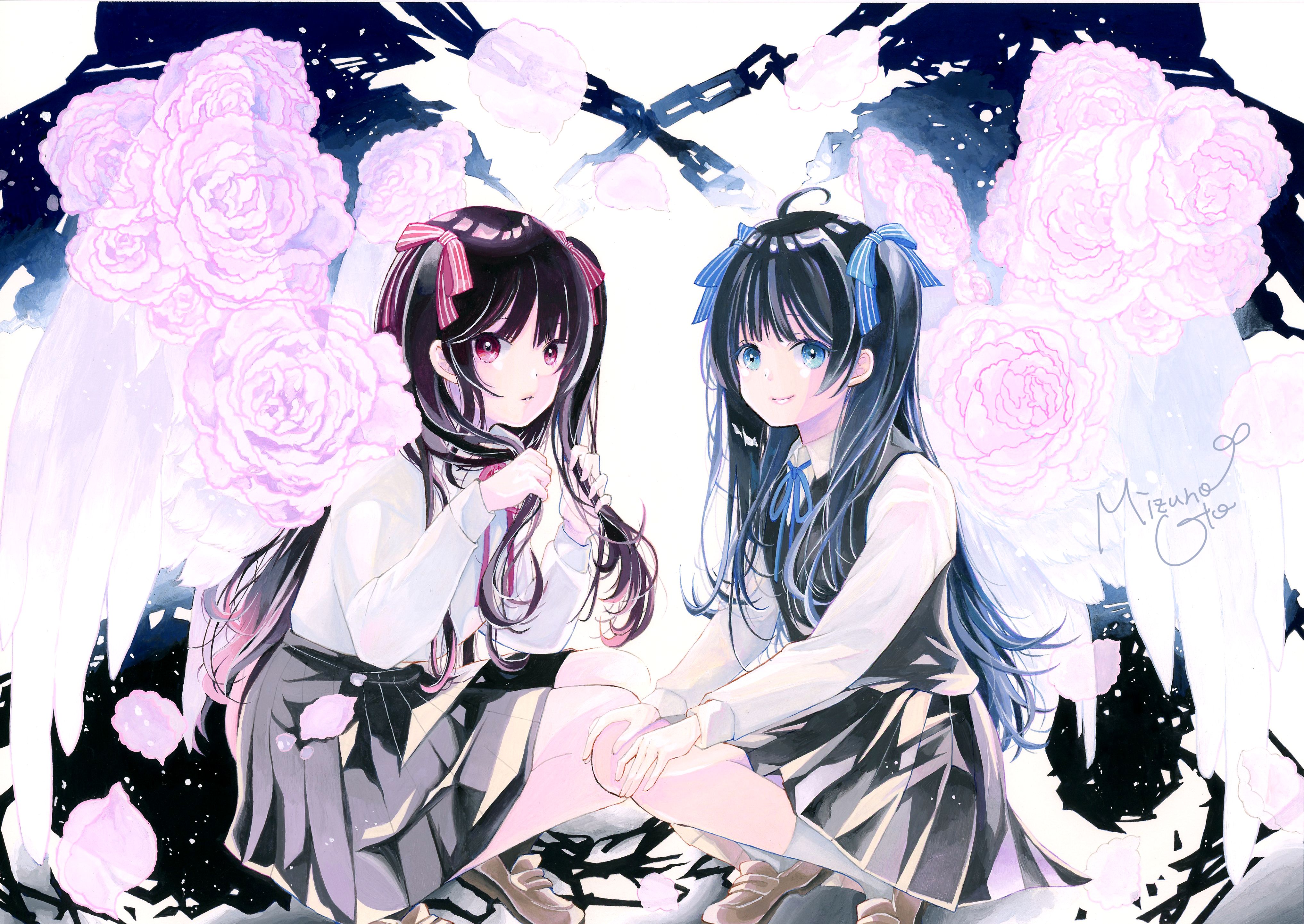 4069x2883 Anime Girl Twins Wallpaper