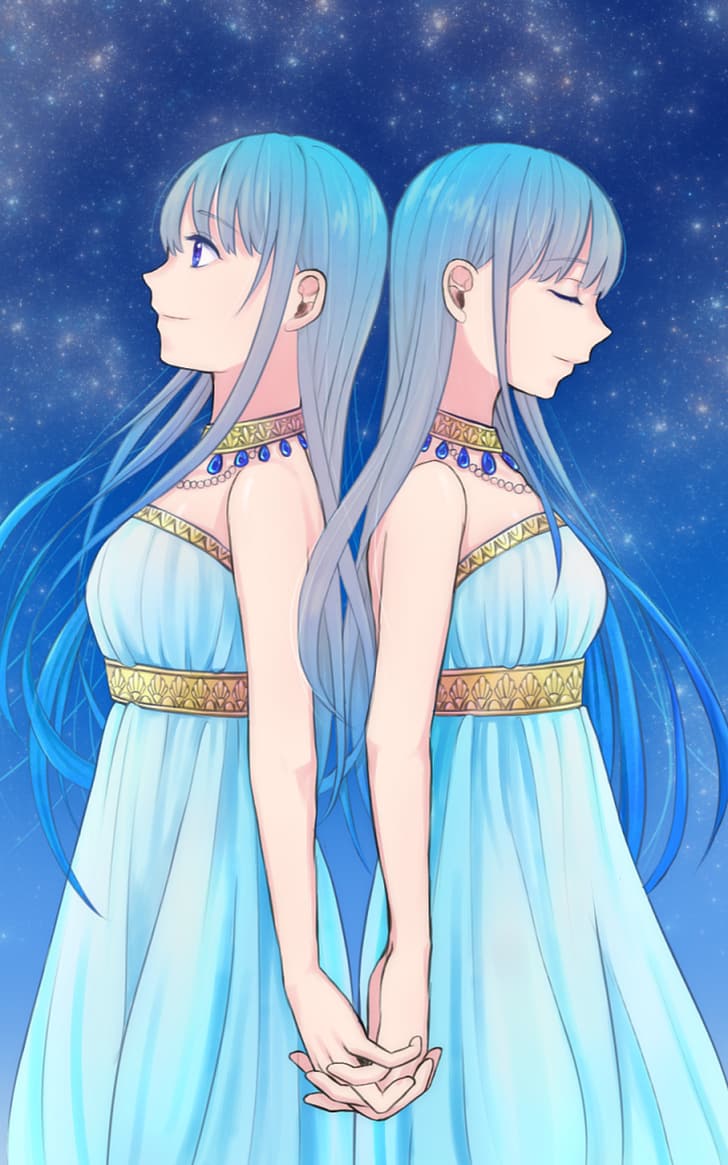 728x1165 HD wallpaper: anime, anime girls, original characters, twins, two women, artwork