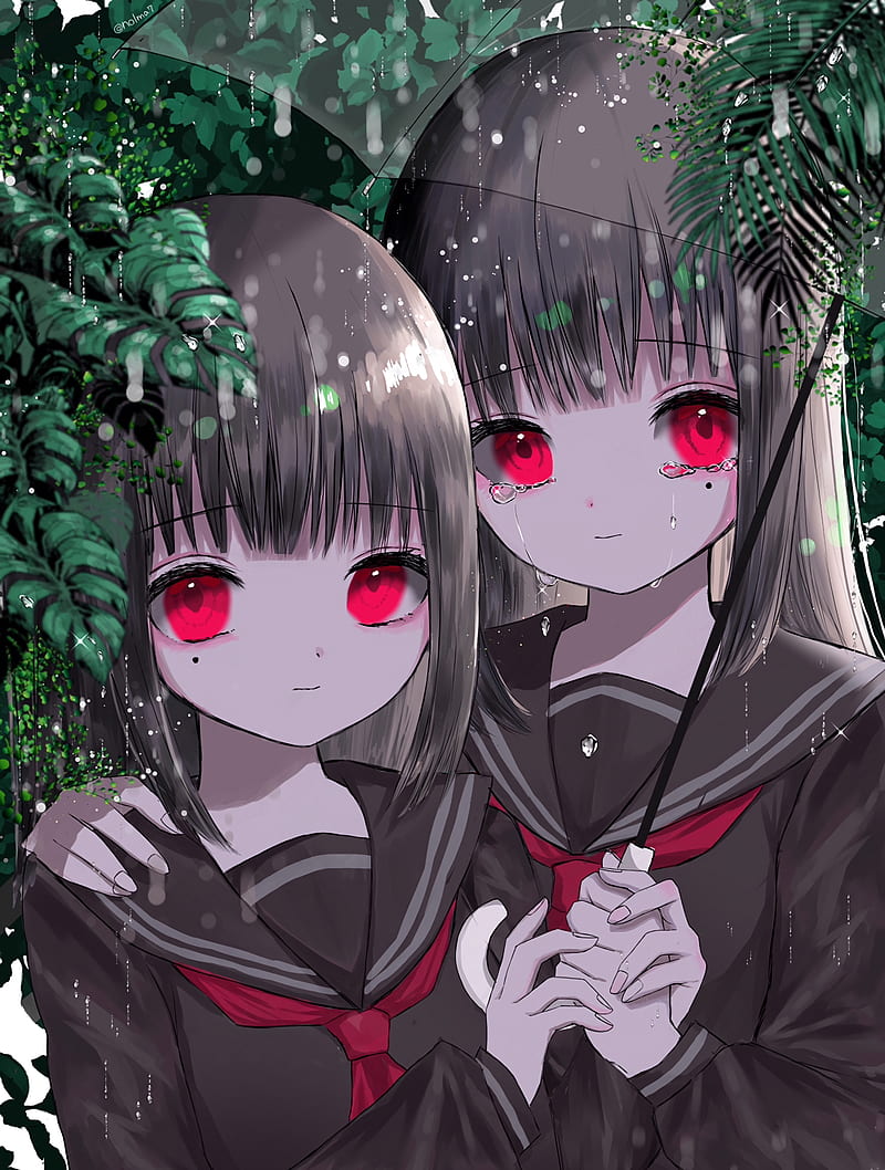 800x1058 Girls, twins, umbrella, rain, anime, HD phone wallpaper