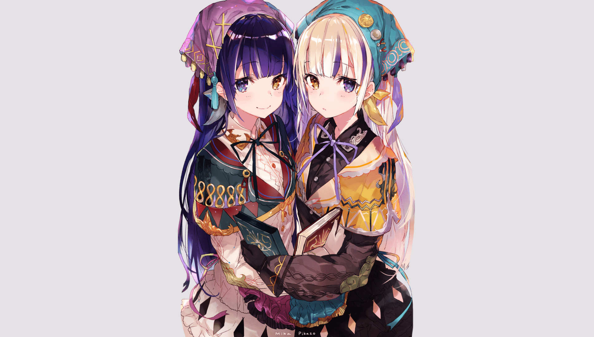 1920x1089 HD Anime Twins with Stunning Heterochromia. Original Fantasy Wallpaper