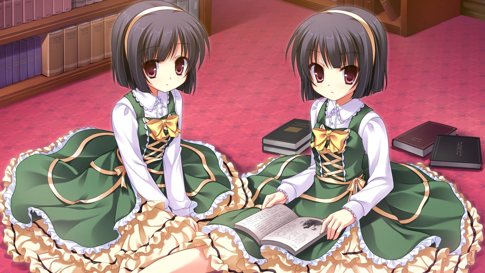 2048x1152 Wallpaper kid, Midori no Uni, japanese, anime, girl, Twin for mobile and desktop, section прочее, resolution 2048x1152