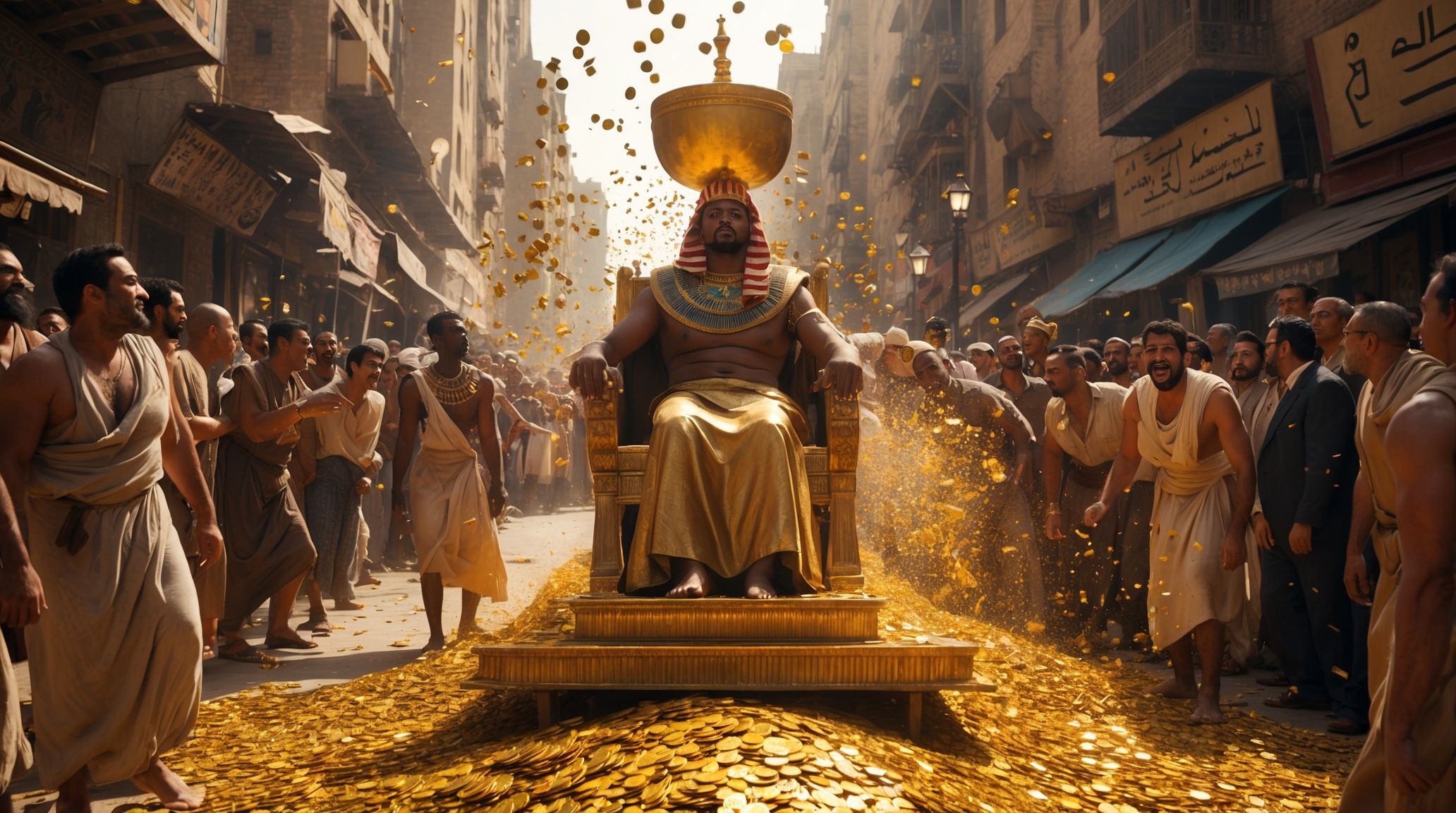 2064x1152 prompt mansa musa seated portable golden throne