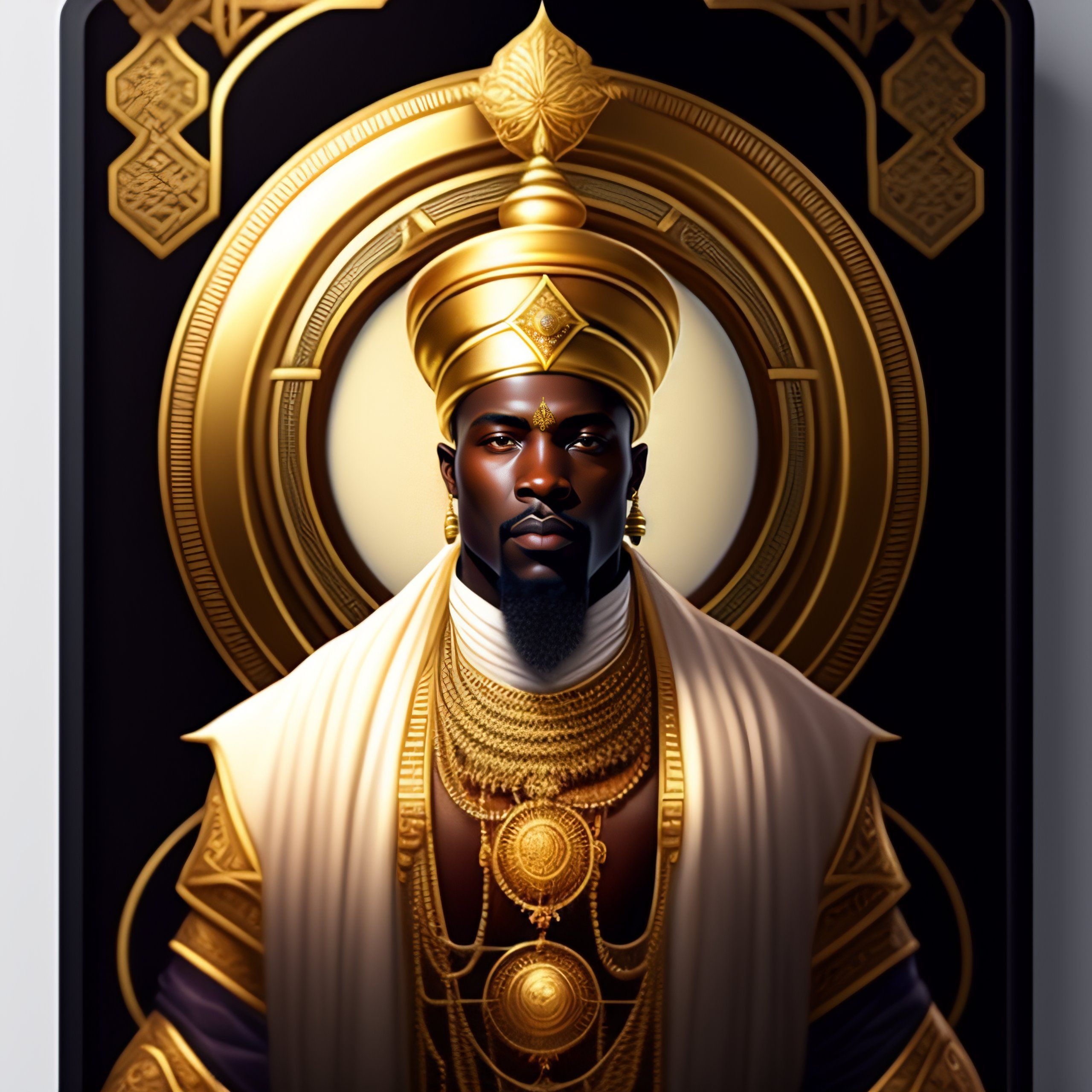 2560x2560 Lexica!! an african moor facing front wearing white robes and turban in the valley of the kings at night. ornate, golden, steampunk starga