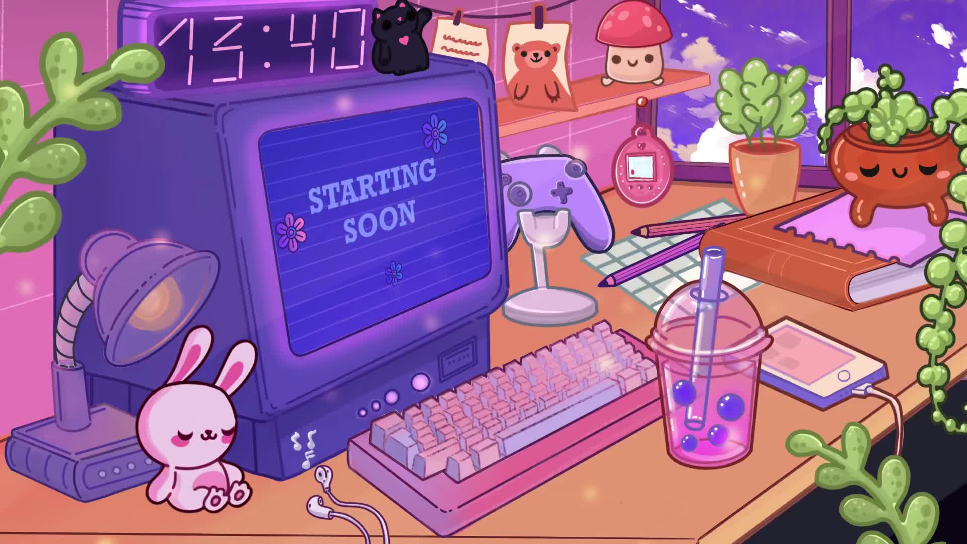 1920x1080 Lofi desk animated screen