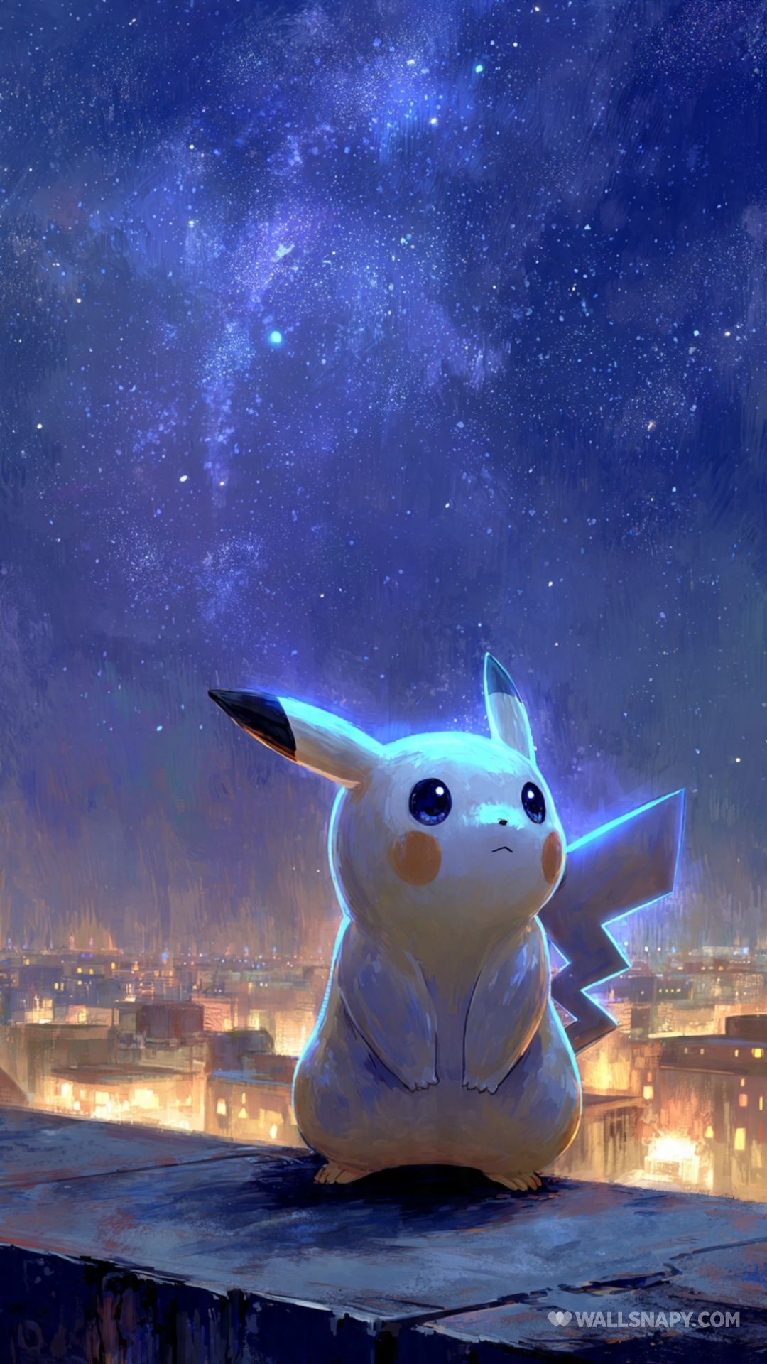 1080x1920 Pikachu rooftop night sky mobile wallpaper 4k
