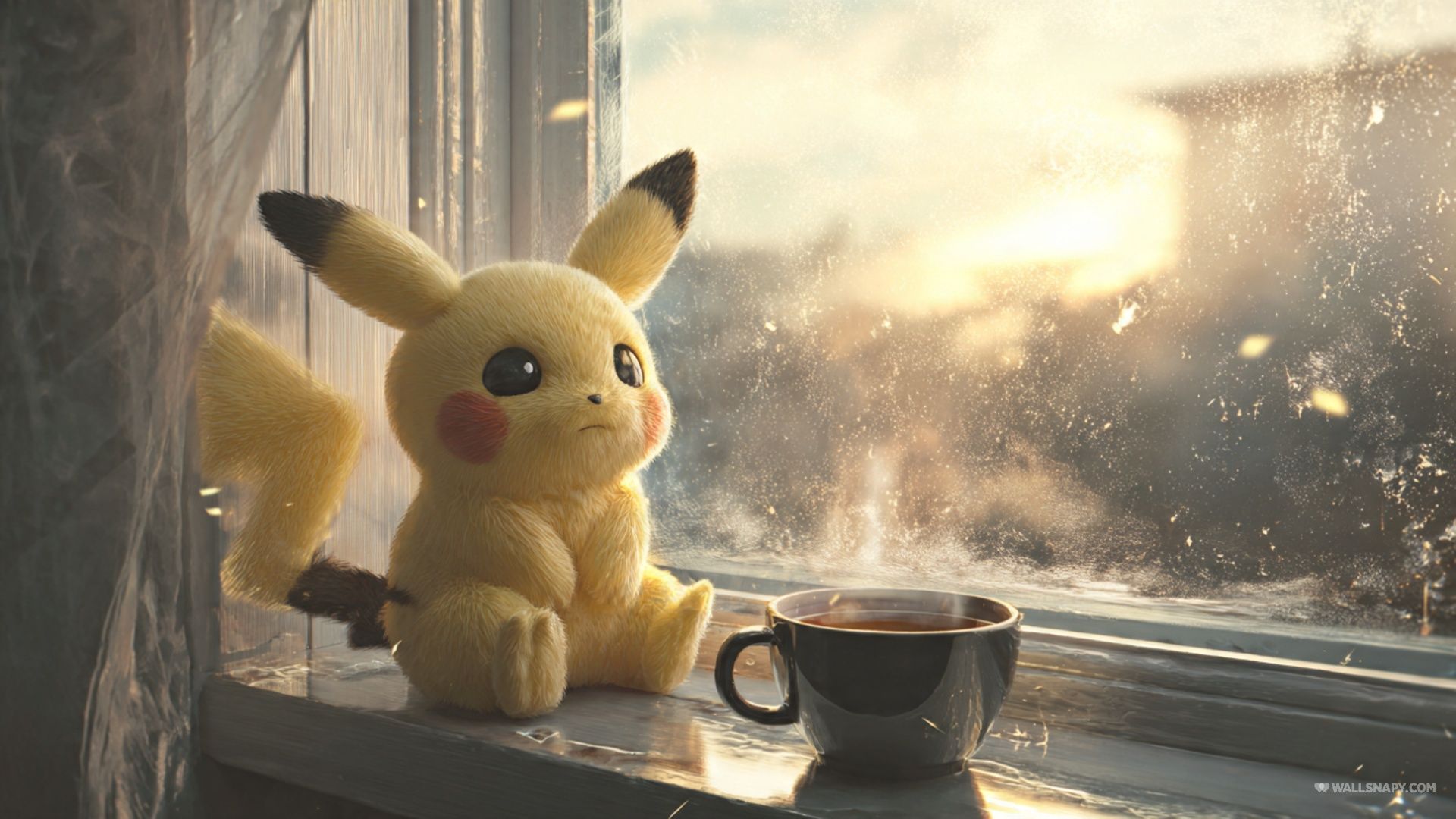 1920x1080 Pikachu watching sunrise soft light 4k desktop wallpaper
