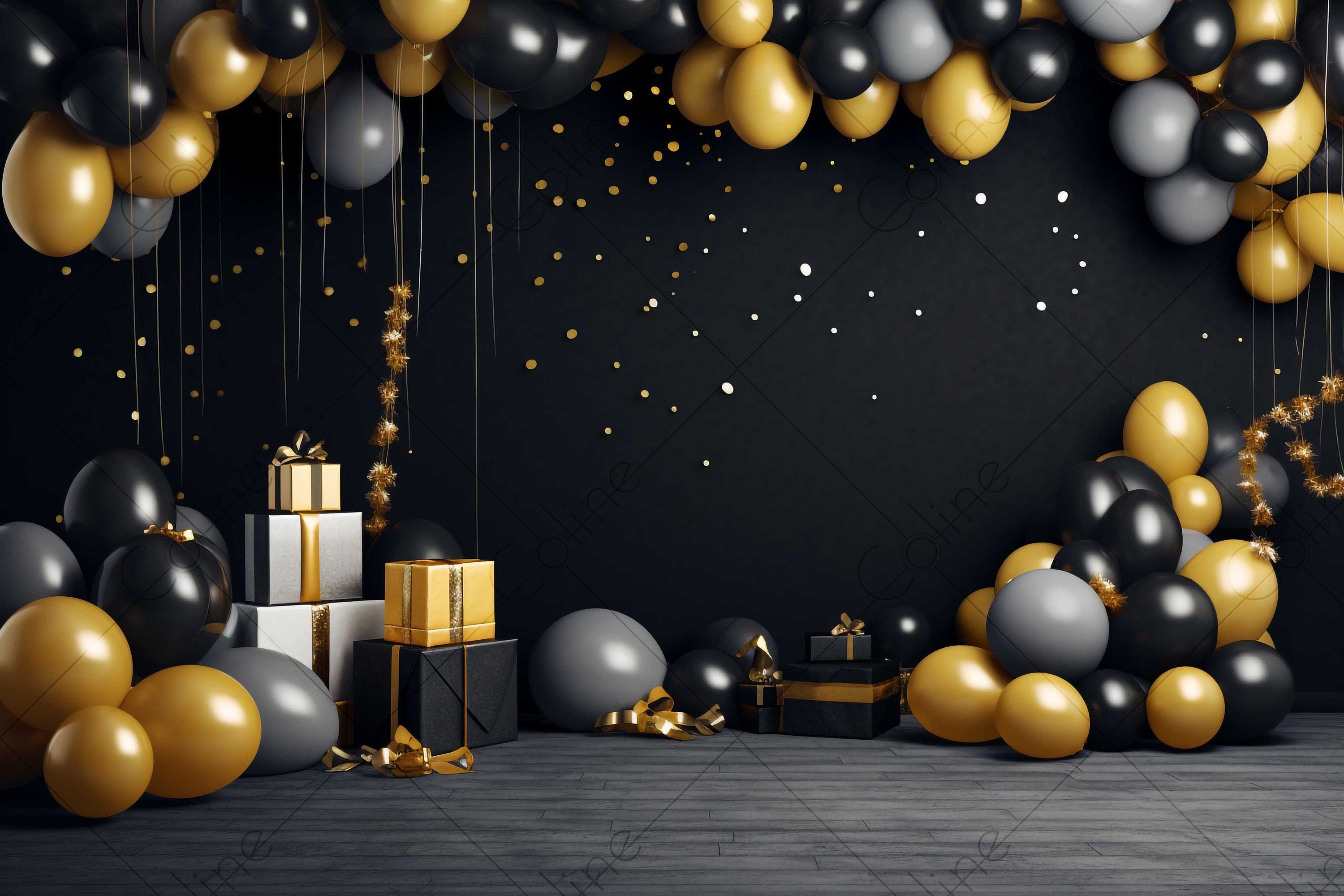 3000x2000 Buy Black and Gold Birthday Backdrop Online In India