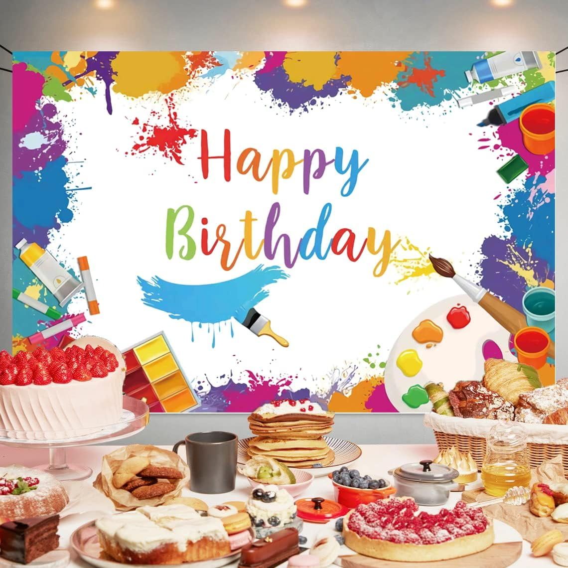 1140x1140 Art Paint Happy Birthday Background Decoration Art Paint Banner Painting Art Background Home Indoor Outdoor Birthday Party Supplies 70.8 x 47.2 inches