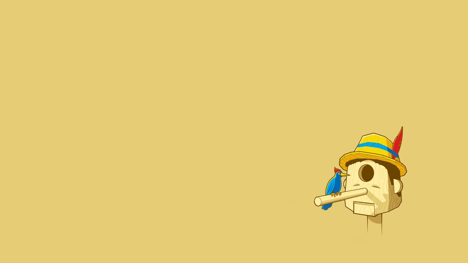 1920x1080 Wallpaper head, hat, feathers, nose, the hollow, red crest, blue bird, Pinocchio for mobile and desktop, section минимализм, resolution 1920x1080