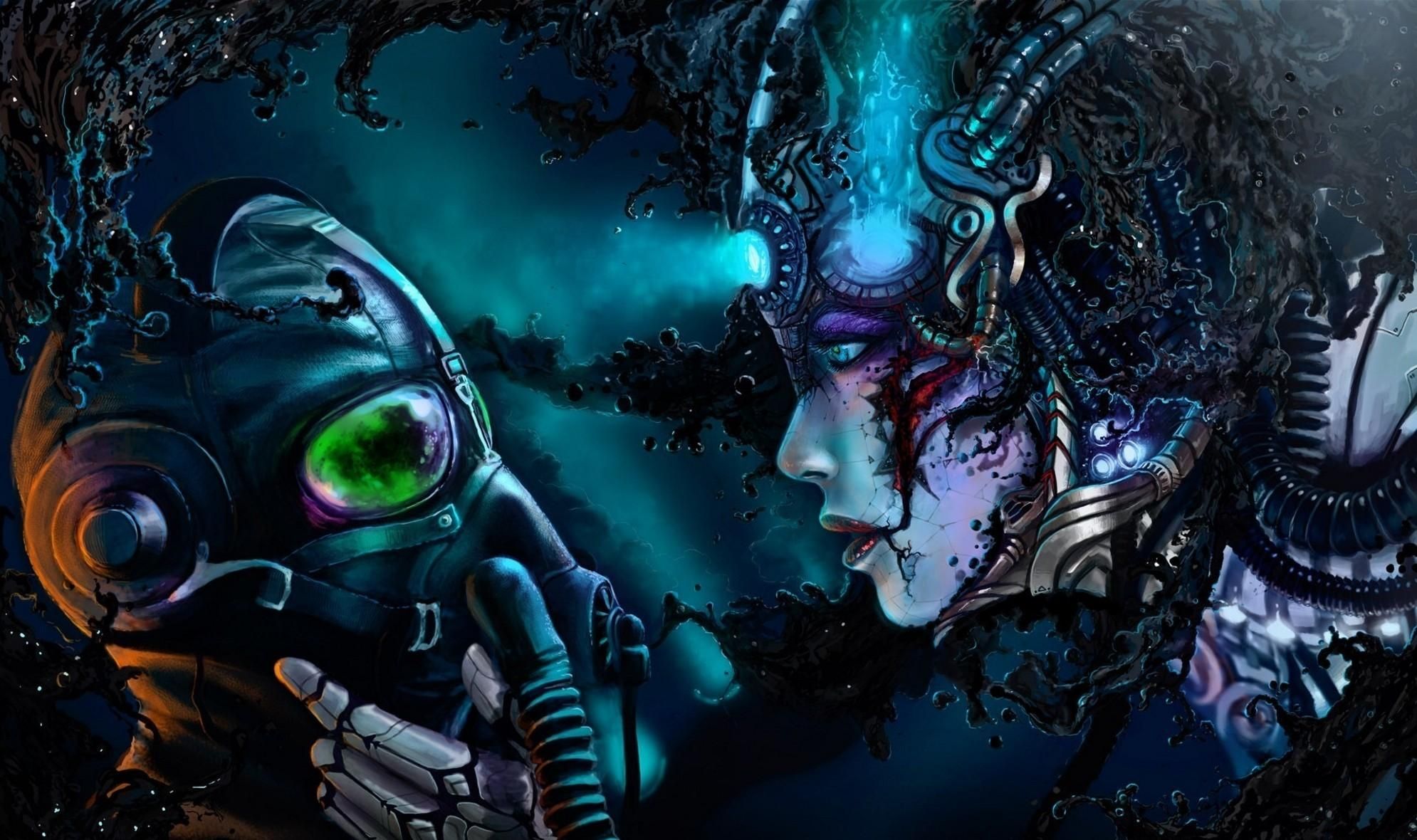 1990x1180 Desktop wallpaper: Human, Robot, Cyborg, Fantasy, Liquid, Mask, Person 4K free download for PC. 154227
