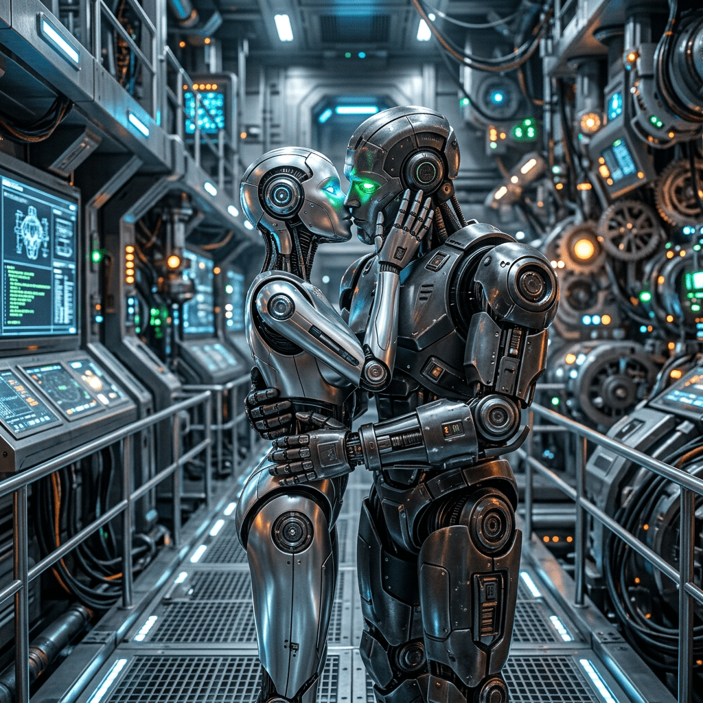 1024x1024 Robot And Human Reflecting In Symmetry. AI Art Generator. Easy Peasy.AI