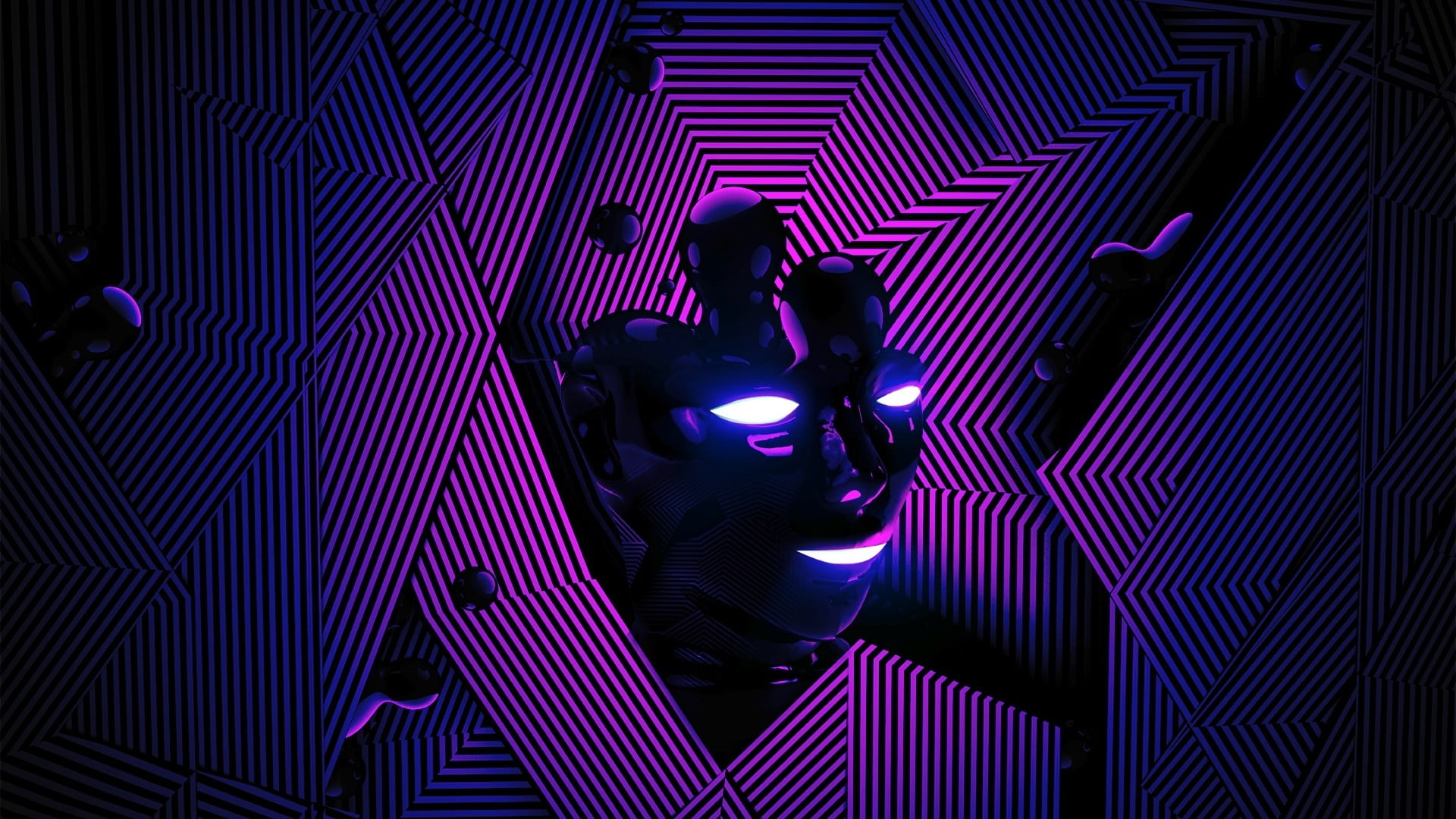 1920x1080 Two robot forming human face illustration, digital art, render, abstract, lines HD wallpaper