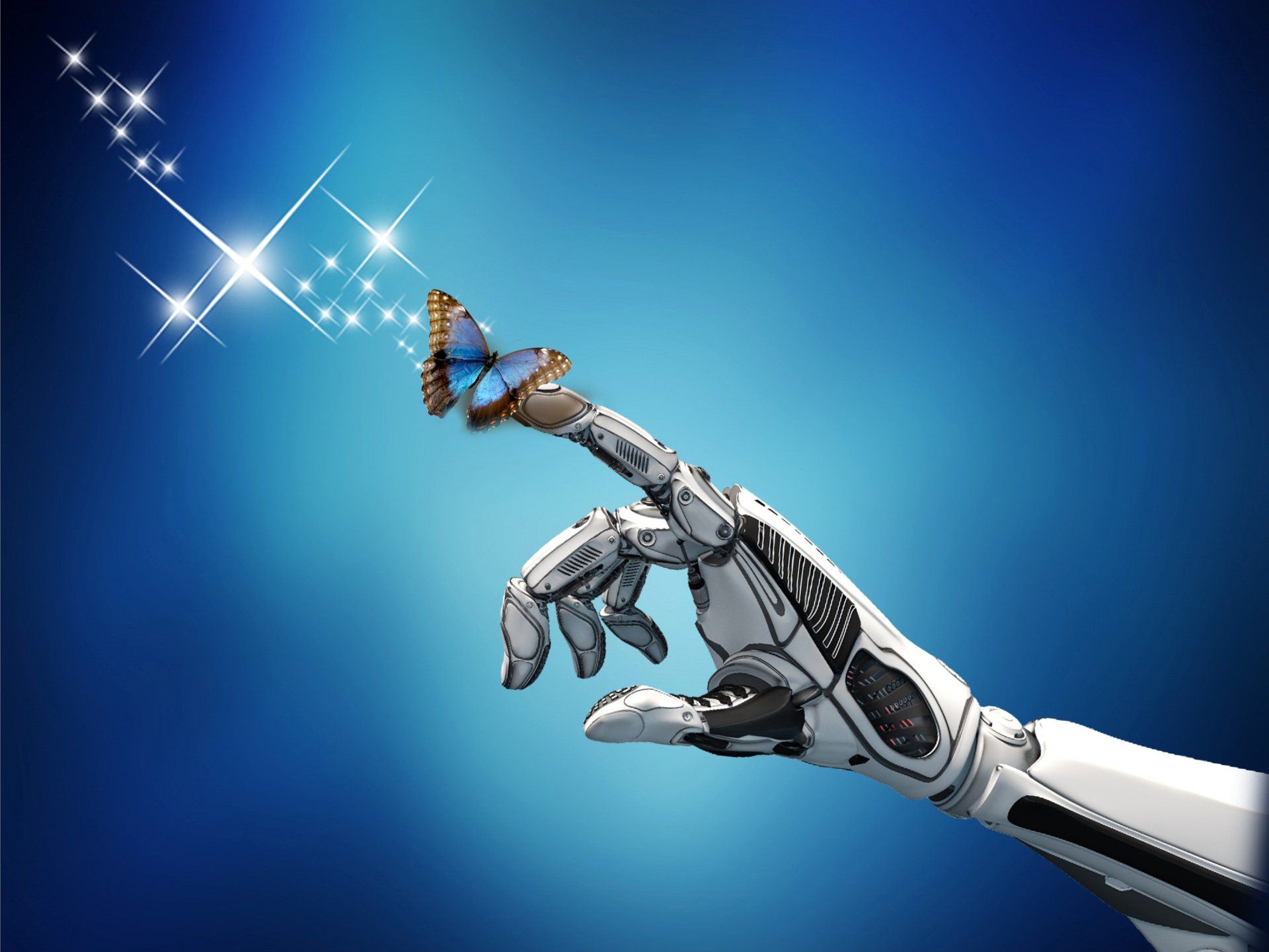 1920x1441 Download Hand Butterfly Sci Fi Robot HD Wallpaperx2252