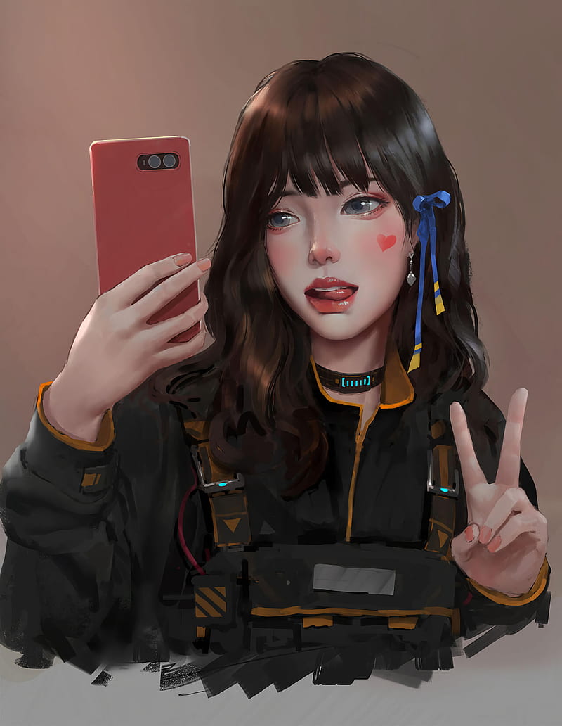 800x1032 Girl, gesture, selfie, phone, art, HD phone wallpaper