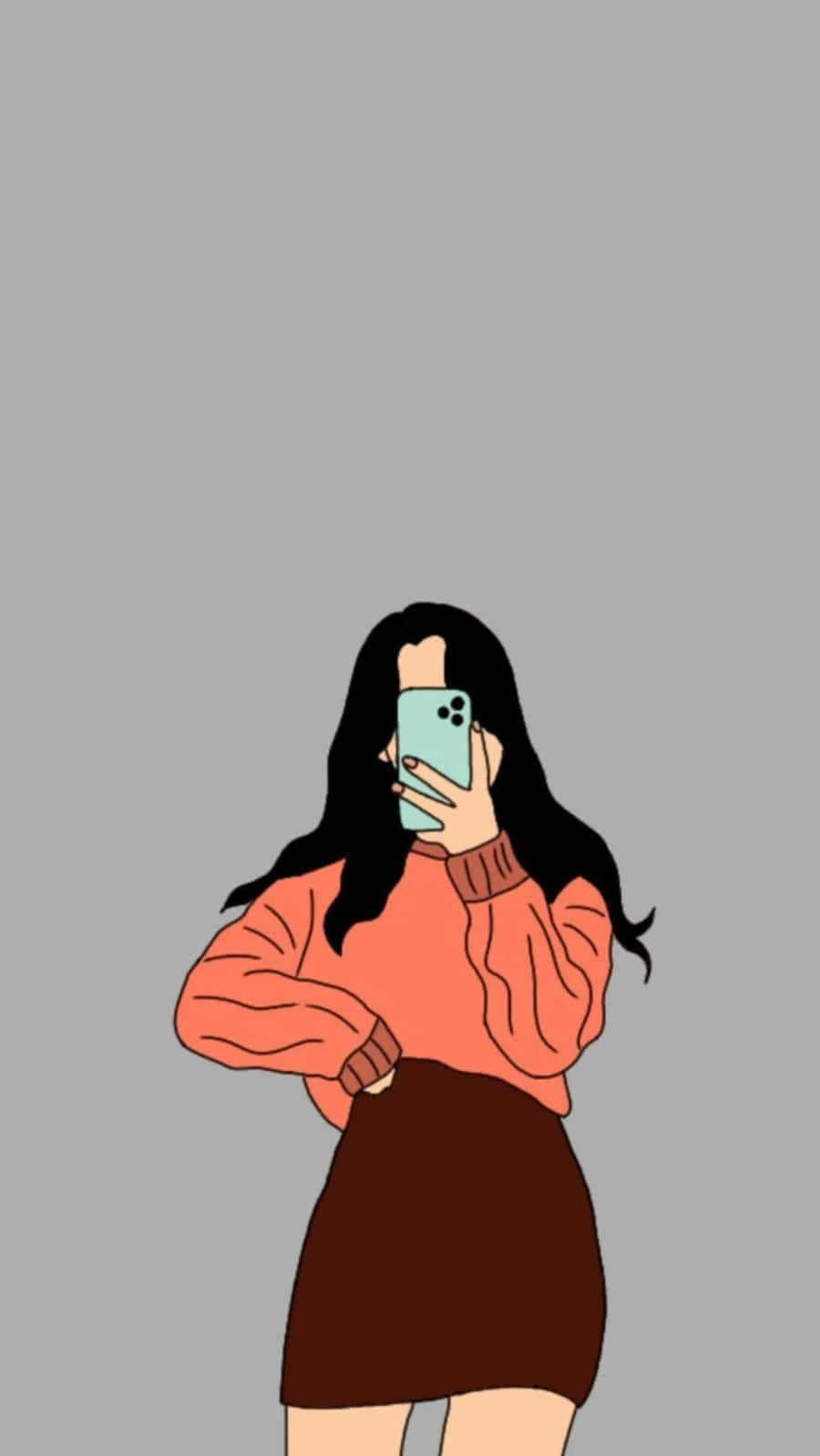 900x1599 Download Stylish Girl Taking Selfie Illustration Wallpaper