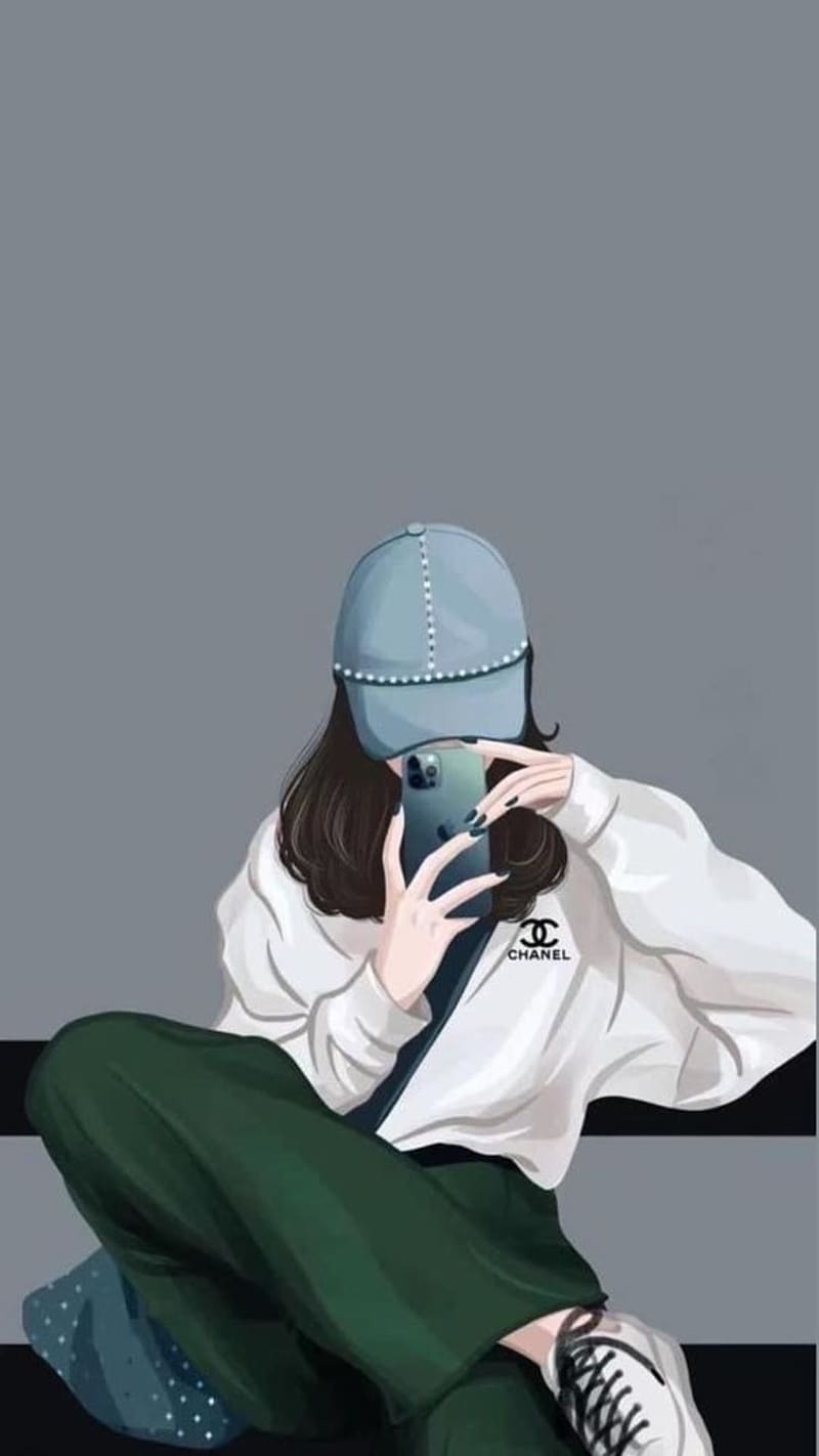 800x1422 Attitude Girl, Sitting Mirror Selfie, cartoon art, HD phone wallpaper